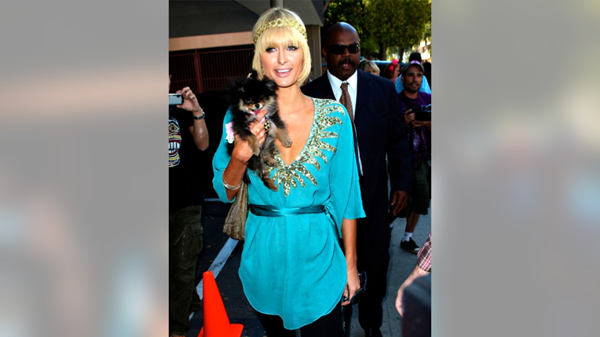 Paris Hilton and her Yorkshire Terrier