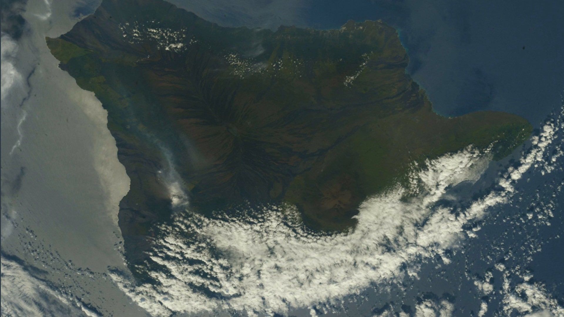A plume is seen from space of Hawaii's Kilauea volcano on May 12, 2018