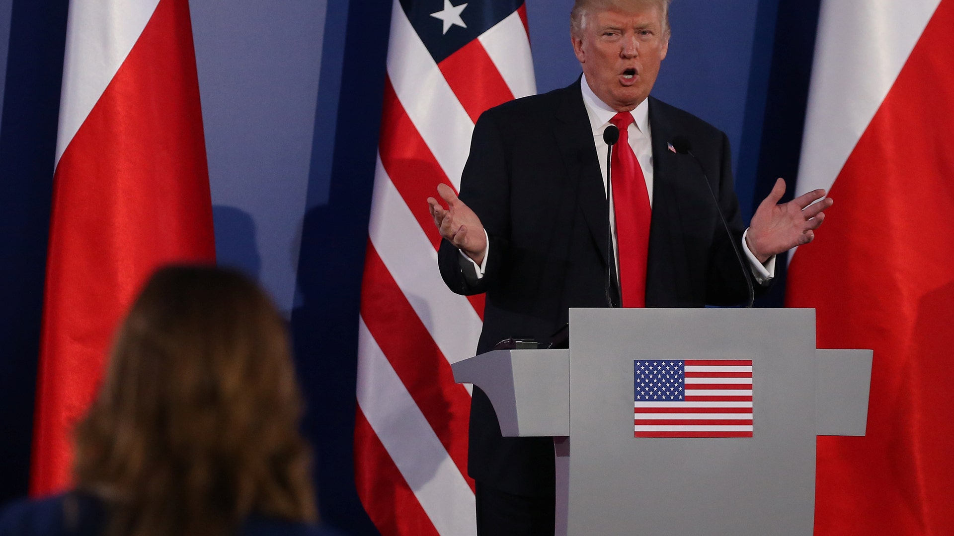 U.S. President Donald Trump during a joint news conference with Polish President Andrzej Duda in Warsaw