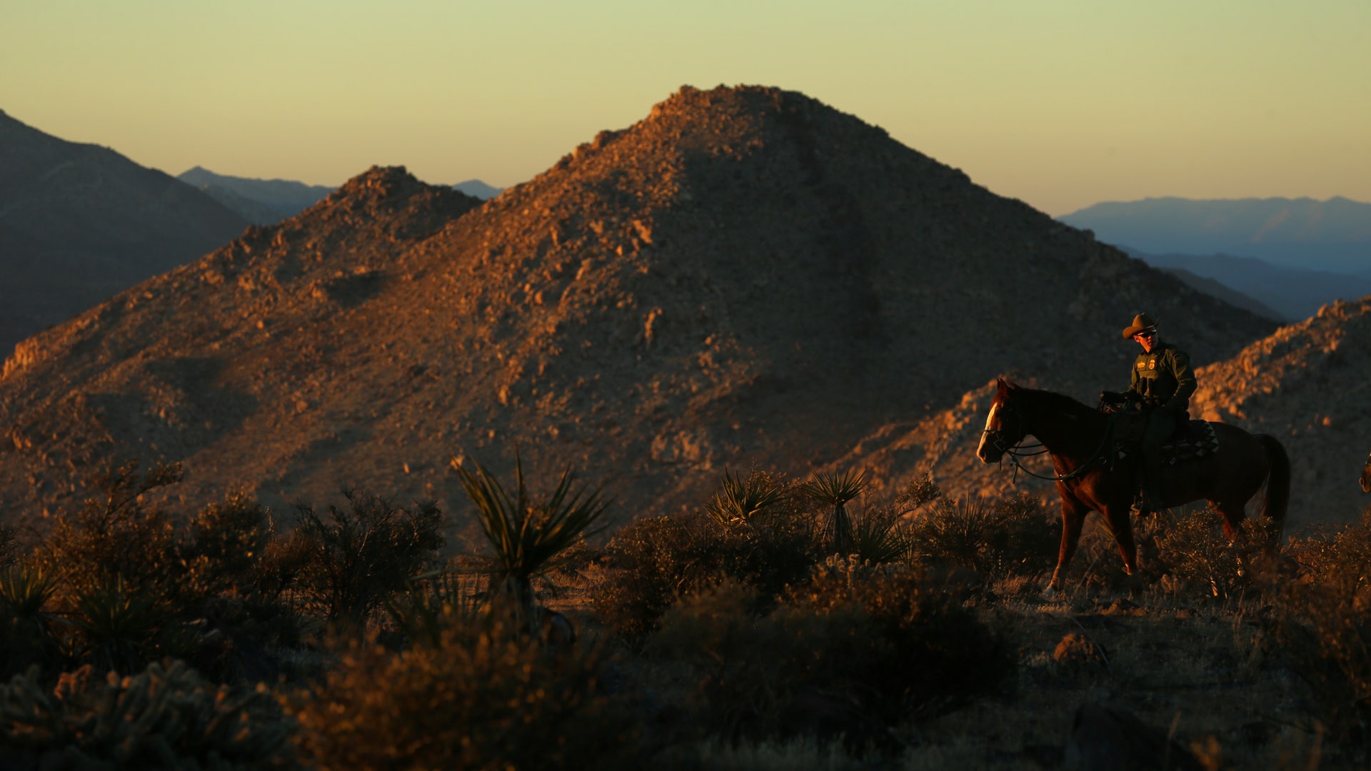 A U.S. Border Patrol agent from Boulevard Station looks out over the U.S.-Mexico border as he patrols in the hills near Jacumba, California.