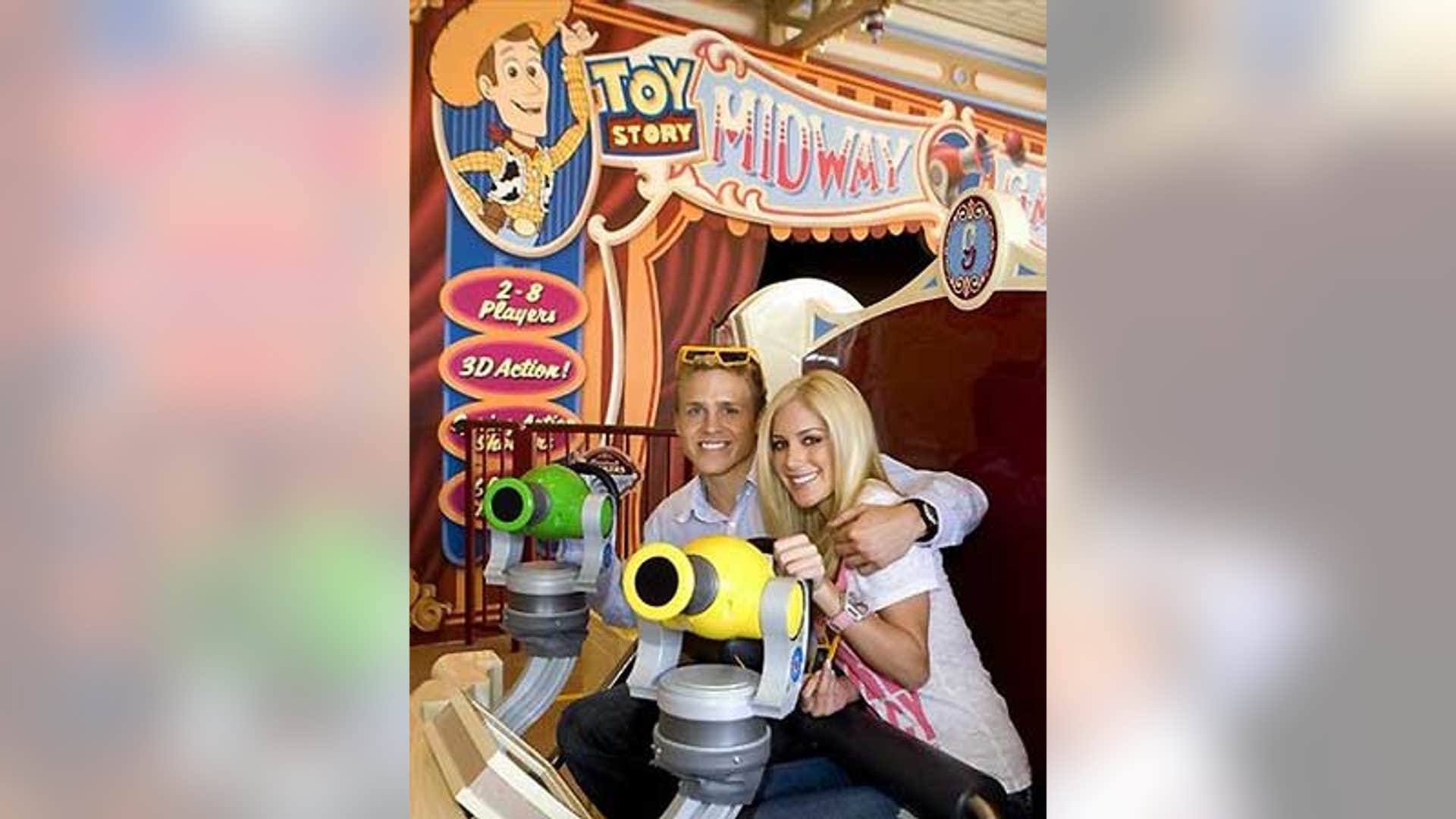 June 3: Television personalities Heidi Montag and Spencer Pratt on the "Toy Story Mania!" attraction at Disneyland in Anaheim, California.