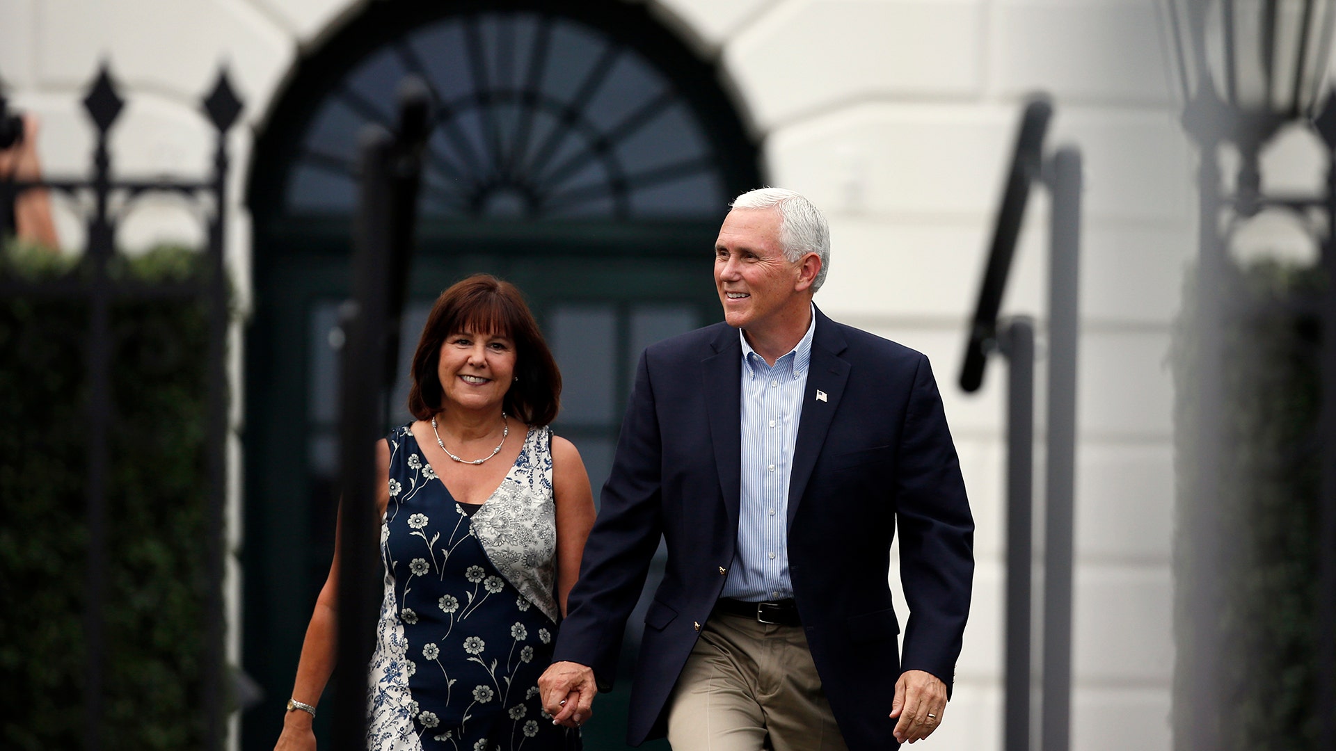 Vice President Mike Pence and his wife Karen Pence arrive at the Congressional Picnic on the South Lawn of the White House