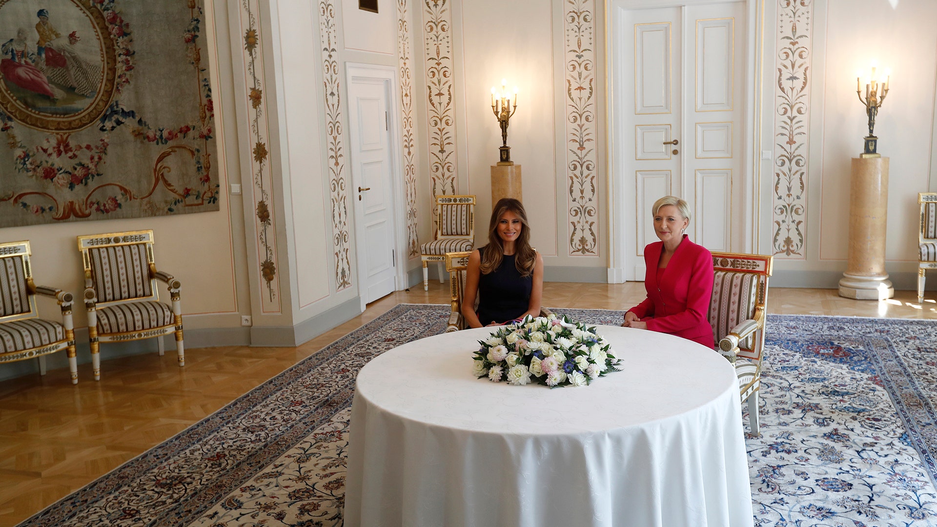 U.S. First Lady Melania Trump with Poland's First Lady Agata Kornhauser-Dudain Warsaw