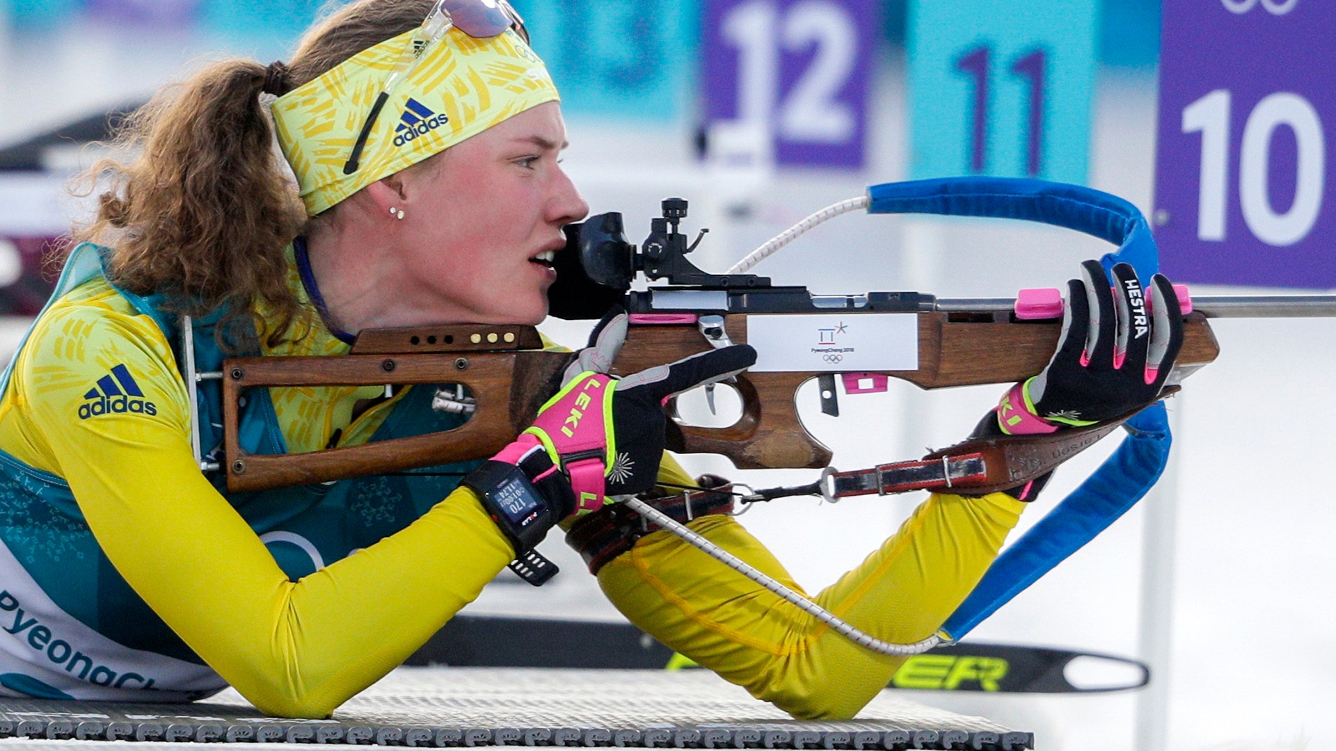 Gold medalist Hanna Oeberg of Sweden during the women's 15km individual biathlon at the 2018 Winter Olympics