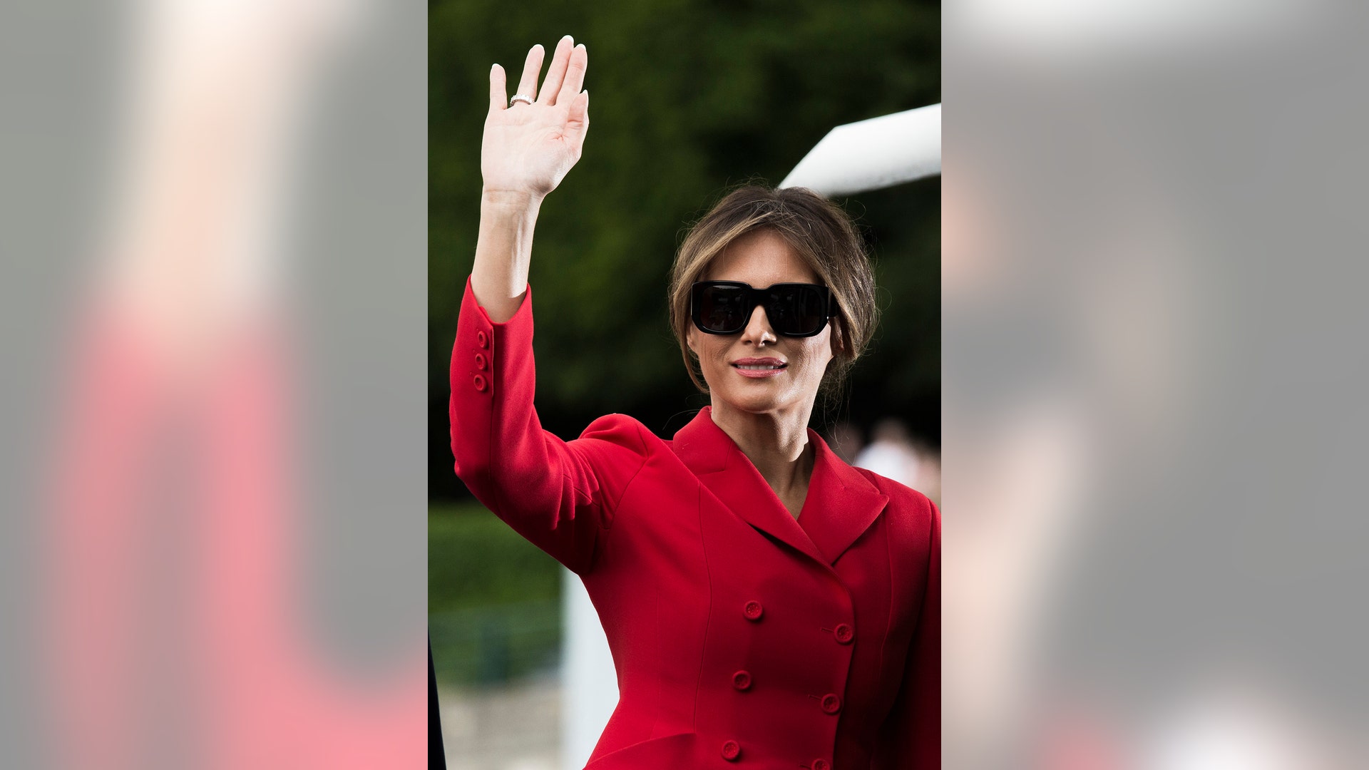 First Lady Melania Trump after a boat trip down the River Seine in Paris
