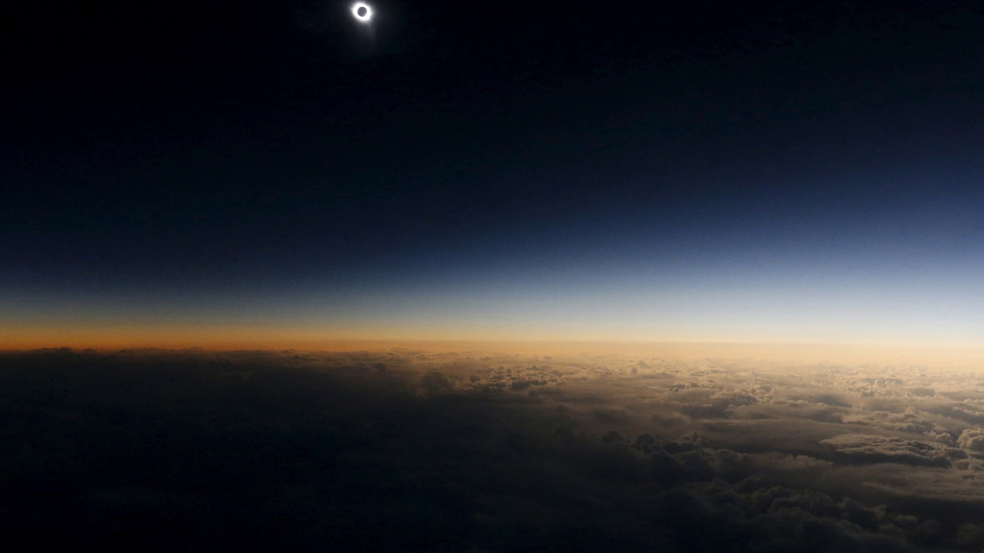 A view from a plane of the solar eclipse above the waters of the Norwegian Sea, March 20, 2015