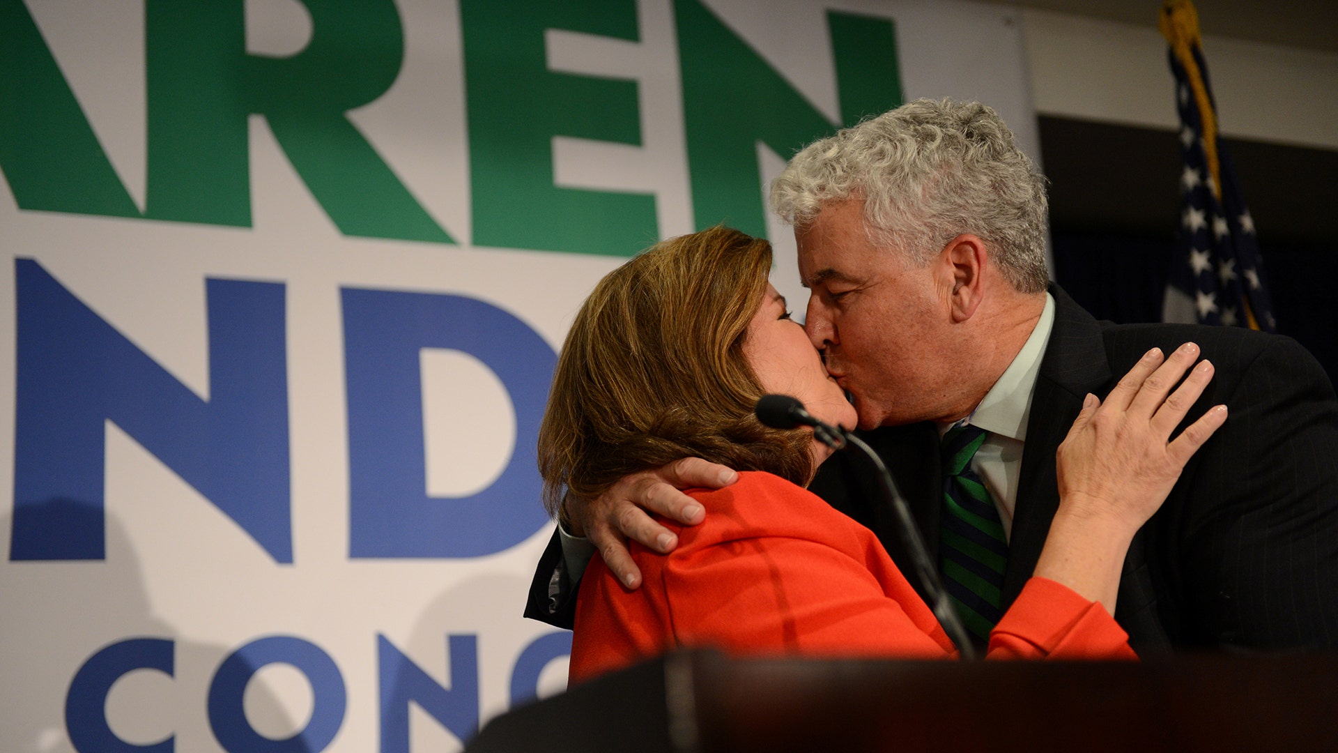Karen Handel, Republican candidate for Georgia's 6th Congressional District, kisses husband Steve Handel during her acceptance speech