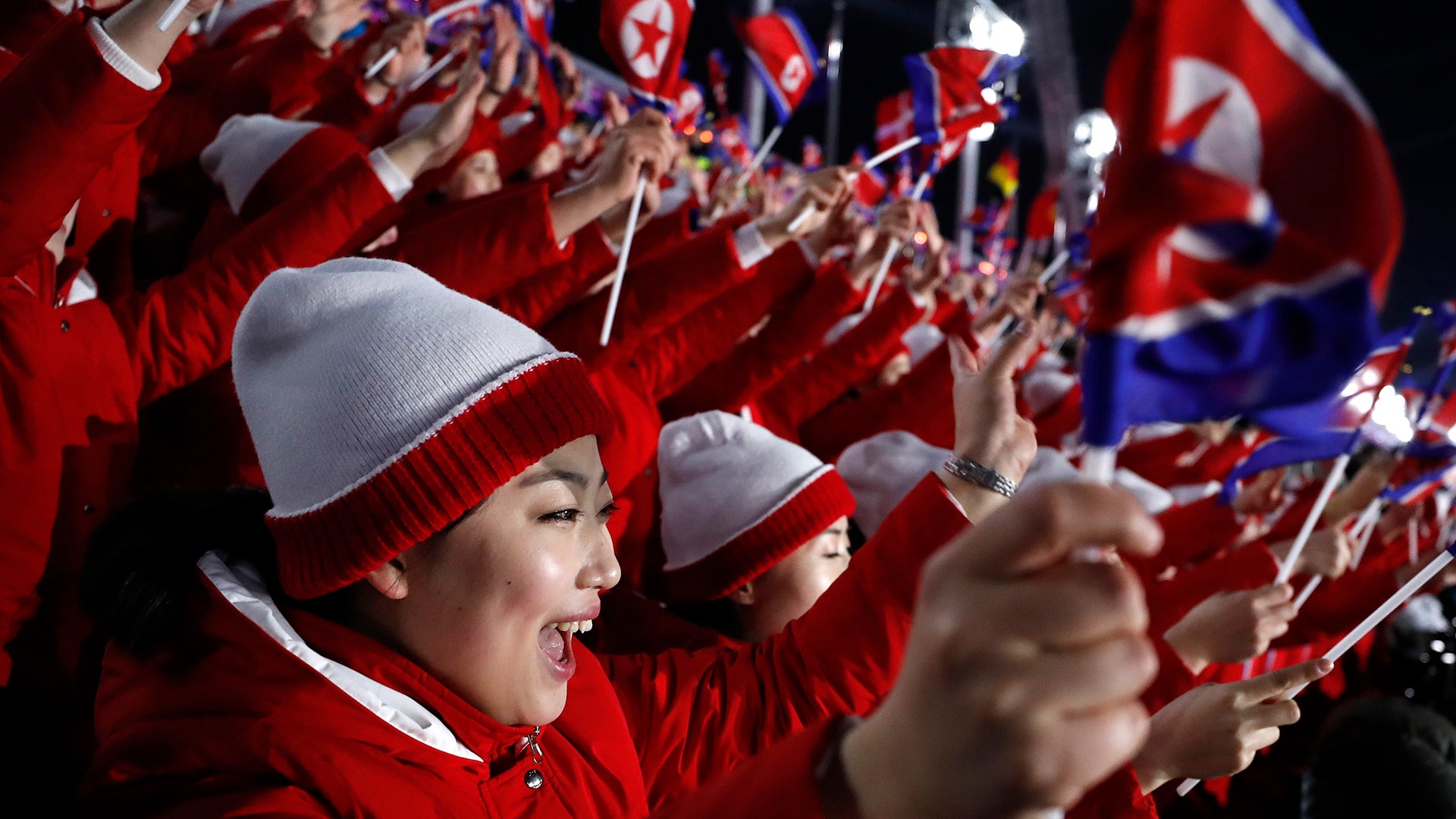 Cheerleaders from North Korea during the opening ceremony of the 2018 Winter Olympics in Pyeongchang