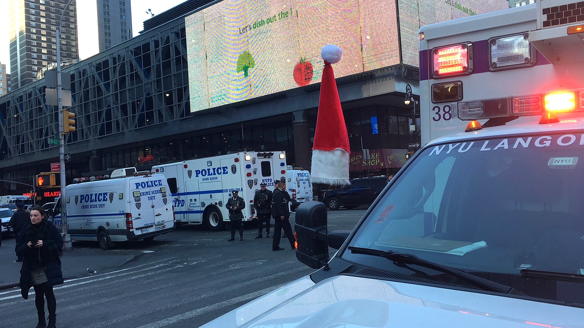 Police at the Port Authority Bus Terminal after an explosion in New York City, Monday
