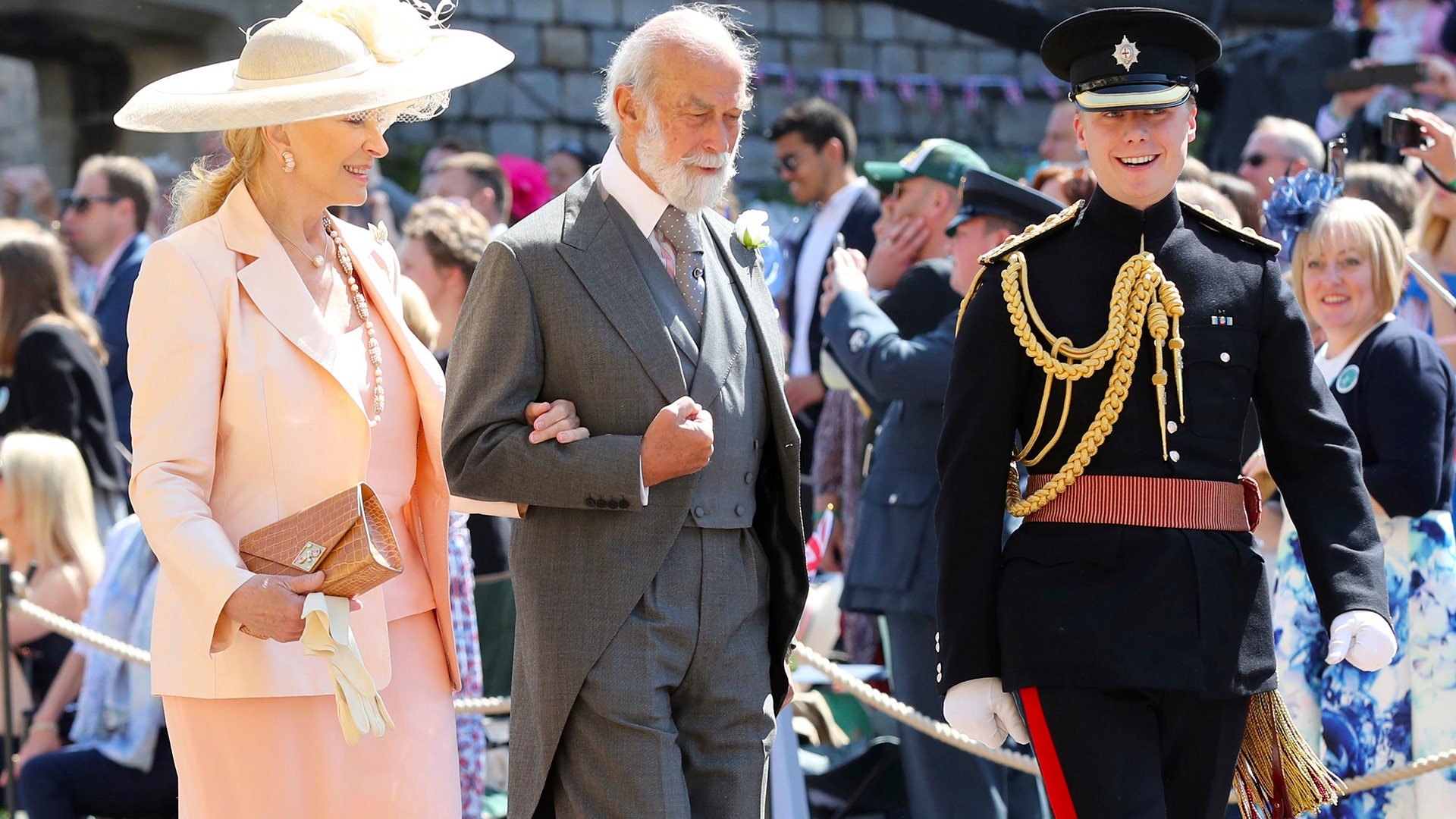 Prince Michael of Kent and Princess Michael of Kent arrive for the wedding ceremony