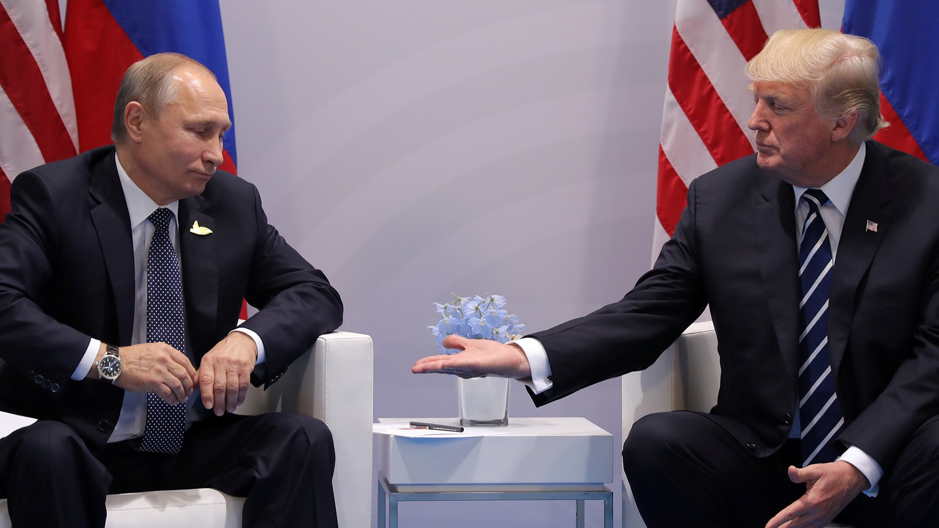 President Donald Trump meets with Russian President Vladimir Putin during the G20 summit in Hamburg, Germany July 7