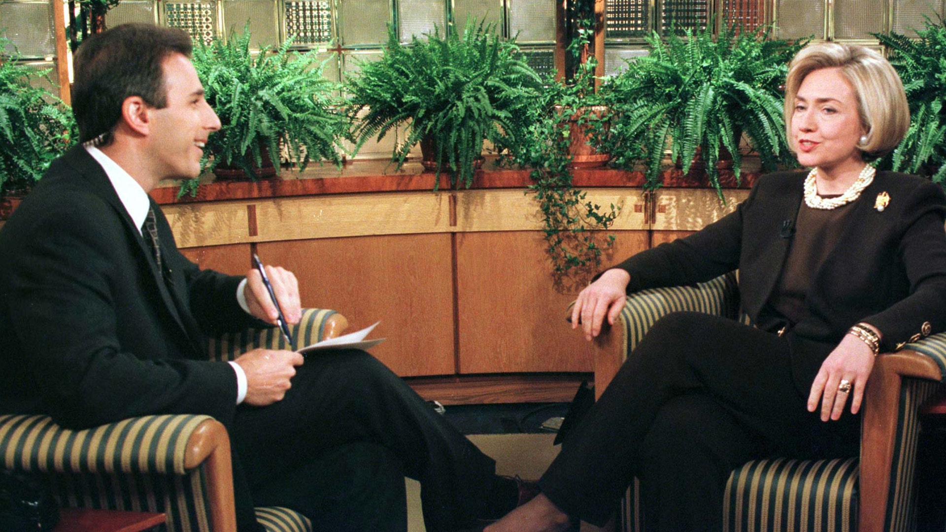 First lady Hillary Rodham Clinton speaks with host Matt Lauer during an interview on NBC's 