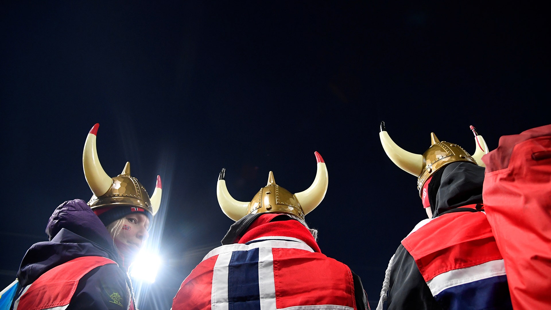 Norway fans attend the women's 15km individual final at the Pyeongchang 2018 Winter Olympics