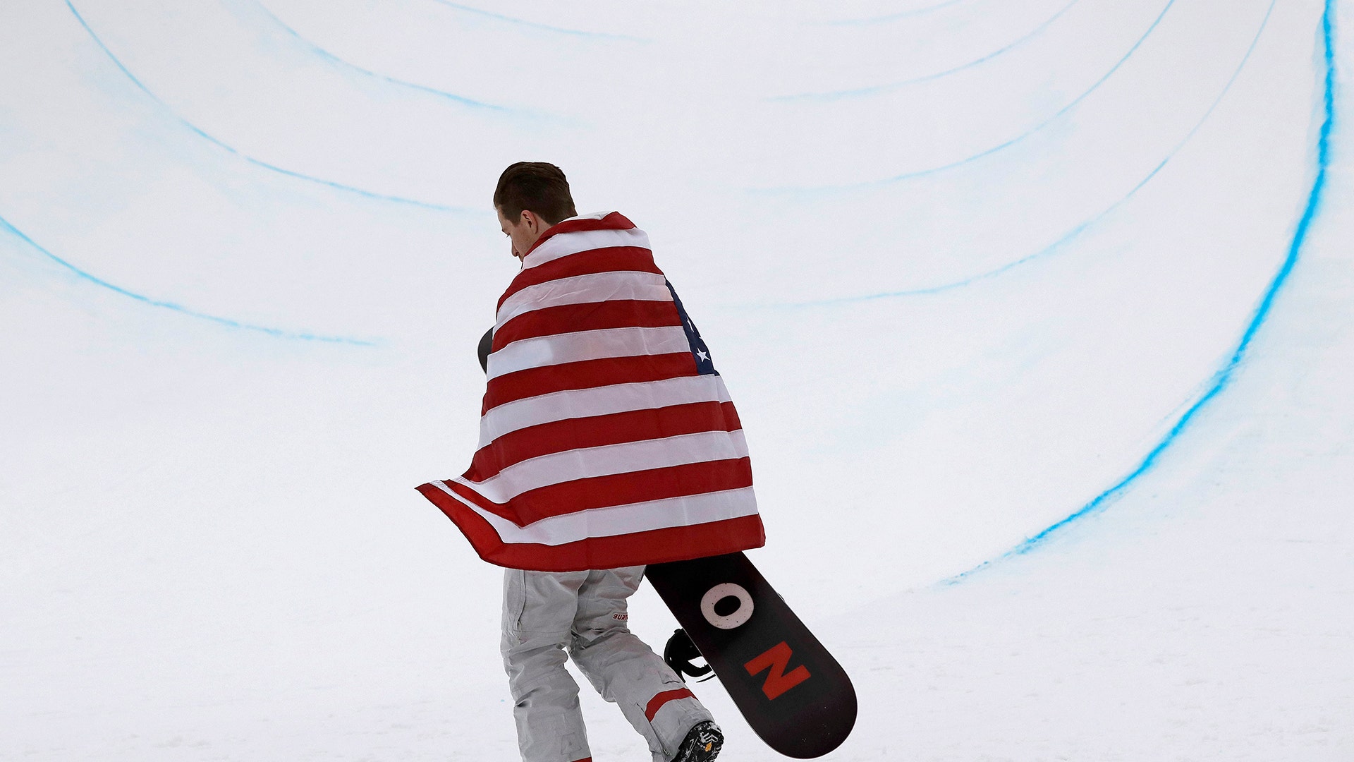 Gold medal winner Shaun White of the United States after finishing his run in the men's halfpipe at the 2018 Winter Olympics