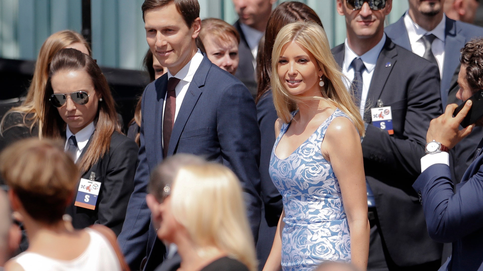Ivanka Trump arrives with her husband Jared Kushner for President Donald Trump's speech in Krasinski Square, in Warsaw, Poland, Thursday