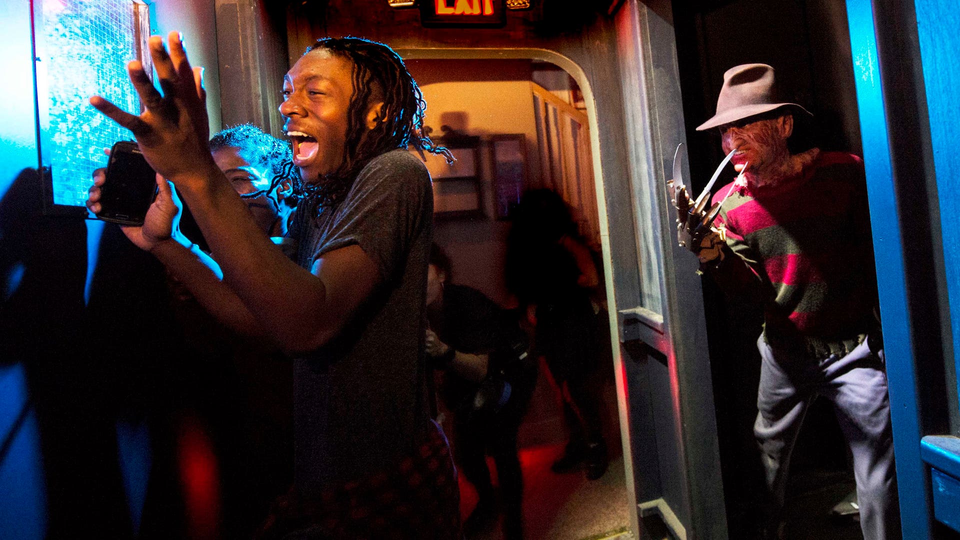 A parkgoer screams at 