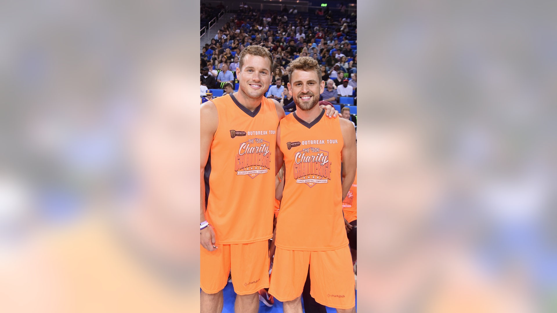 WESTWOOD, CA - JULY 17: Colton Underwood (L) and Nick Viall attend 50K Charity Challenge Celebrity Basketball Game at UCLA's Pauley Pavilion on July 17, 2018 in Westwood, California. (Photo by Vivien Killilea/Getty Images Idol Roc)