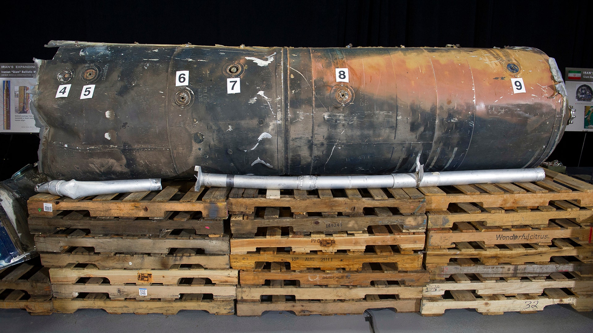 The remains of an Iranian rocket which was fired by Yemen into Saudi Arabia, according to U.S. Ambassador to the U.N. Nikki Haley