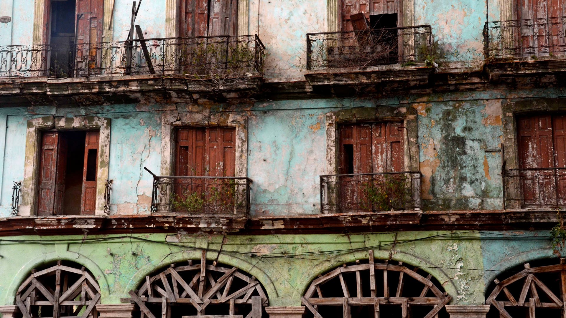 A crumbling building facade