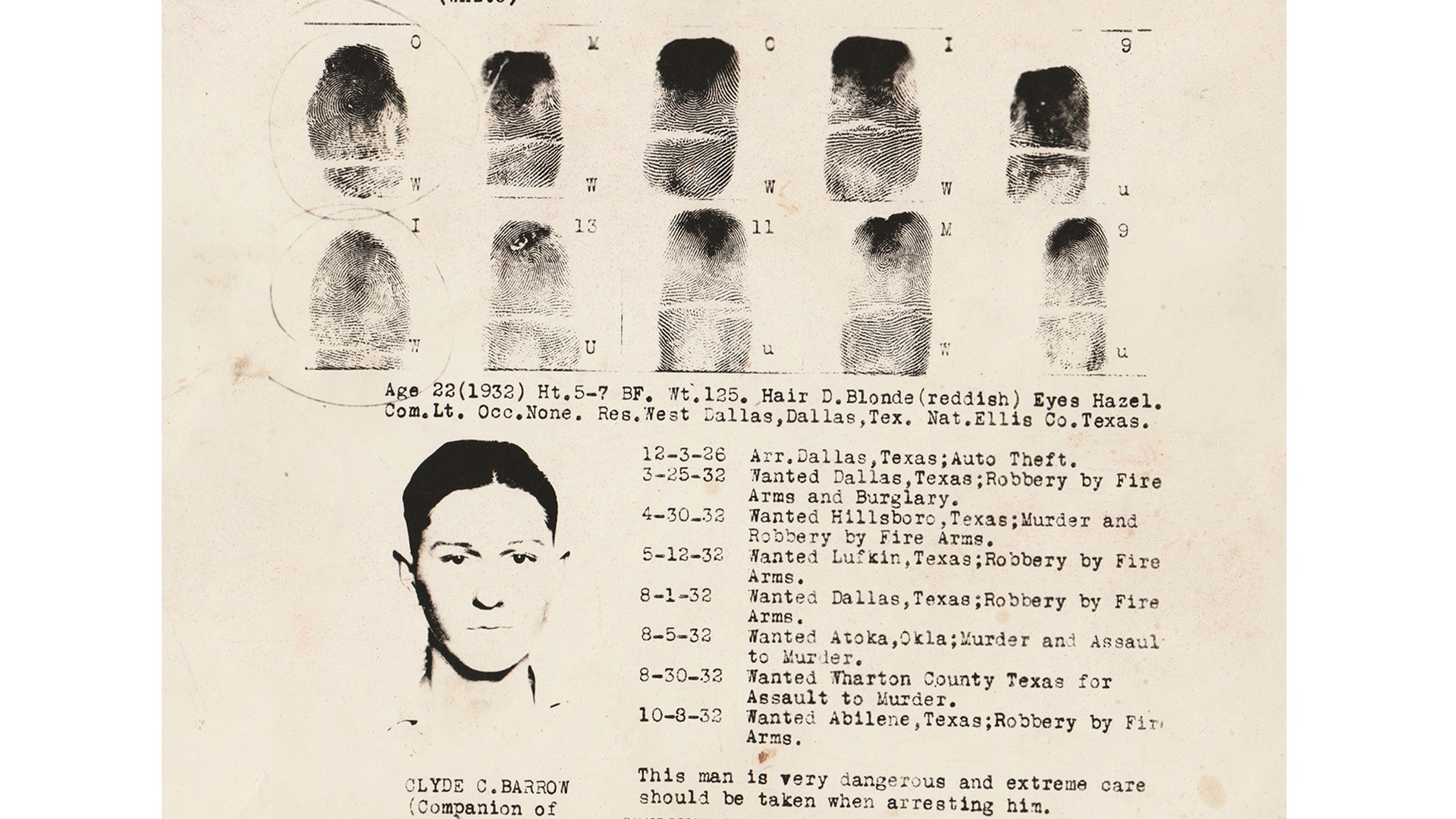 Clyde Barrow's fingerprints