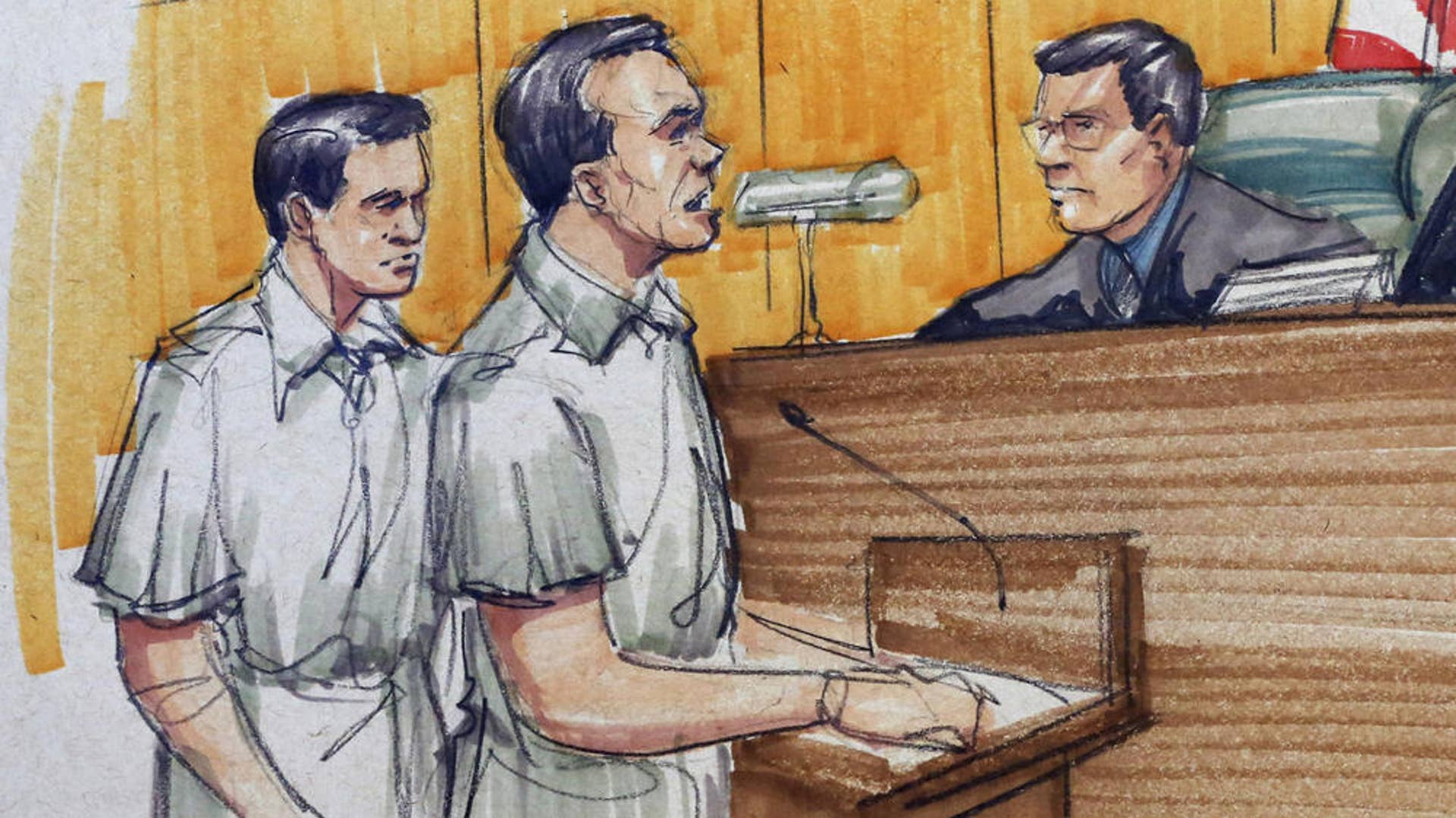 Courtroom sketch of ‘El Chapo’ lieutenants Pedro (left) and Margarito Flores