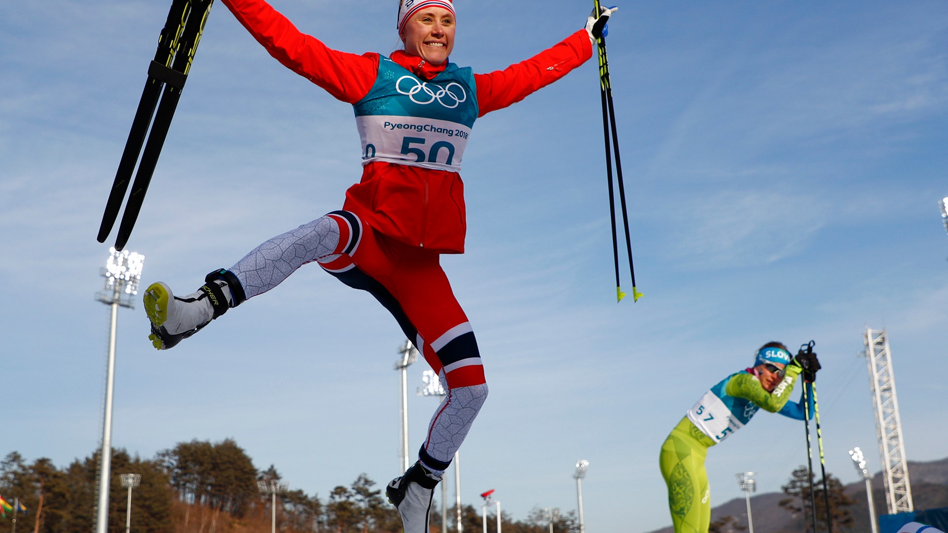 Ragnhild Haga of Norway after winning the gold medal in the women's 10km freestyle cross-country skiing at the 2018 Winter Olympics