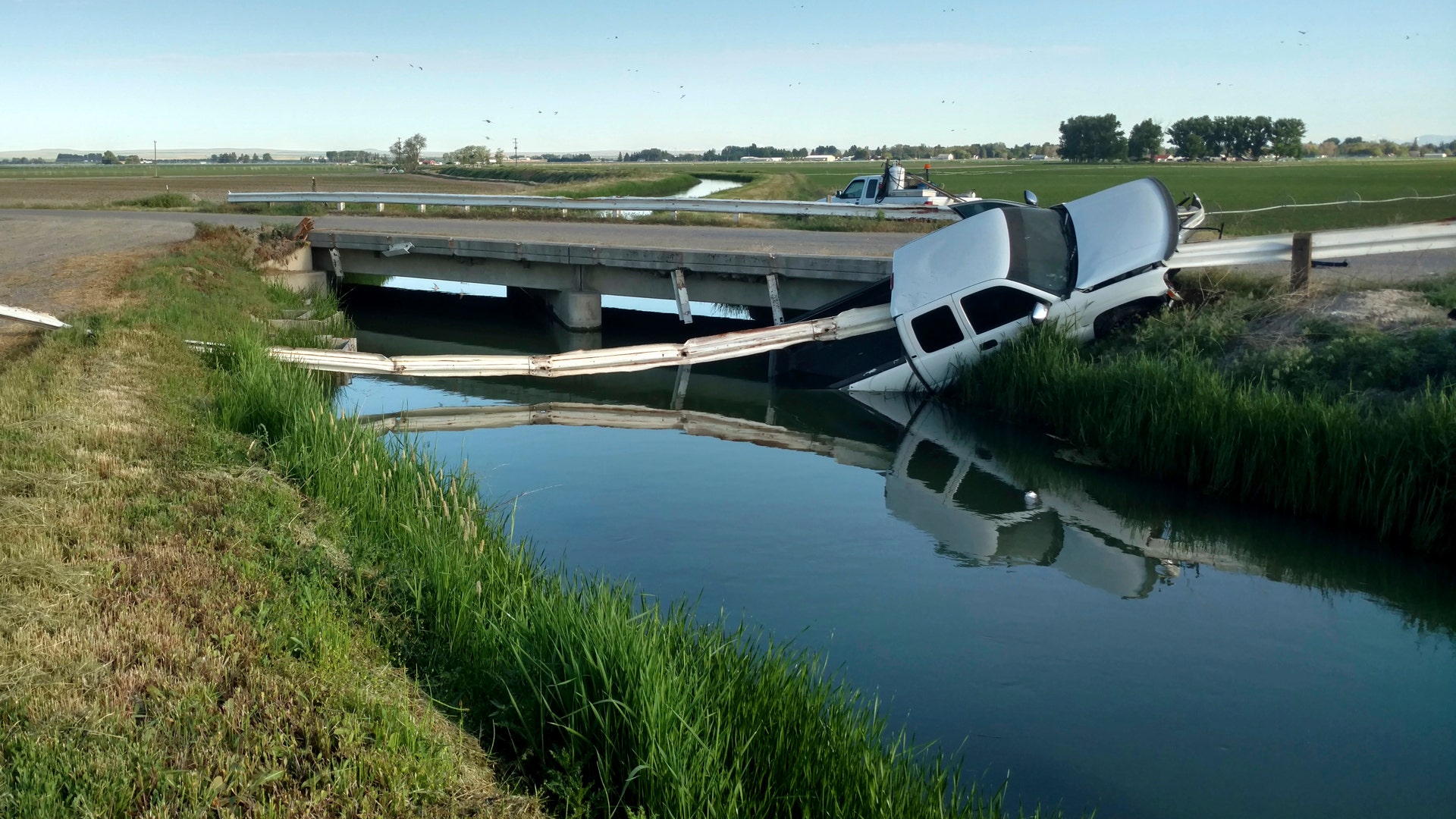 The pickup truck in the water