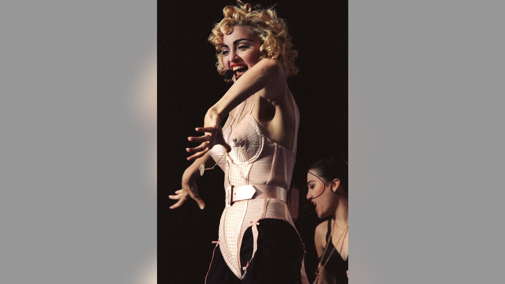 Madonna sings to a full house at Rotterdam's Fayanoord Stadium, 1990