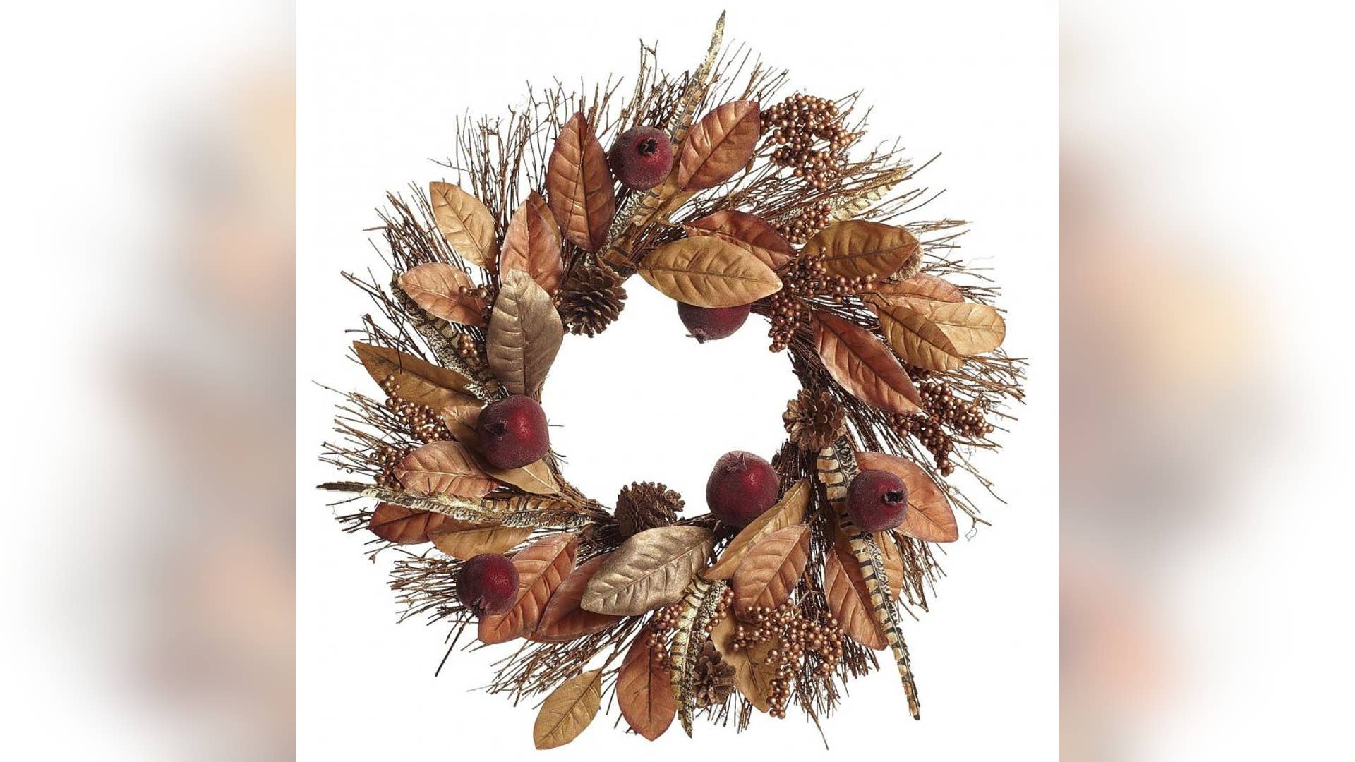 1. Faux Magnolia Leaf & Pomegranate Fall Wreath