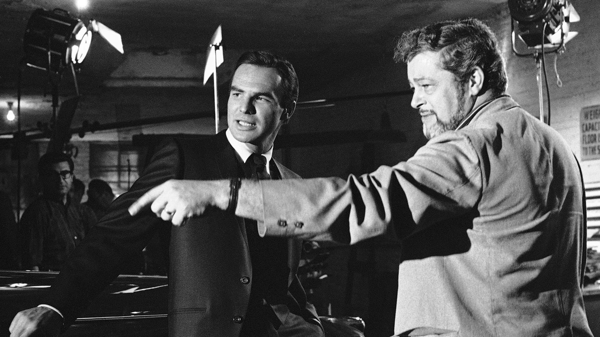 Burt Reynolds and director Paul Bogart shooting 'Hawk' in 1966.