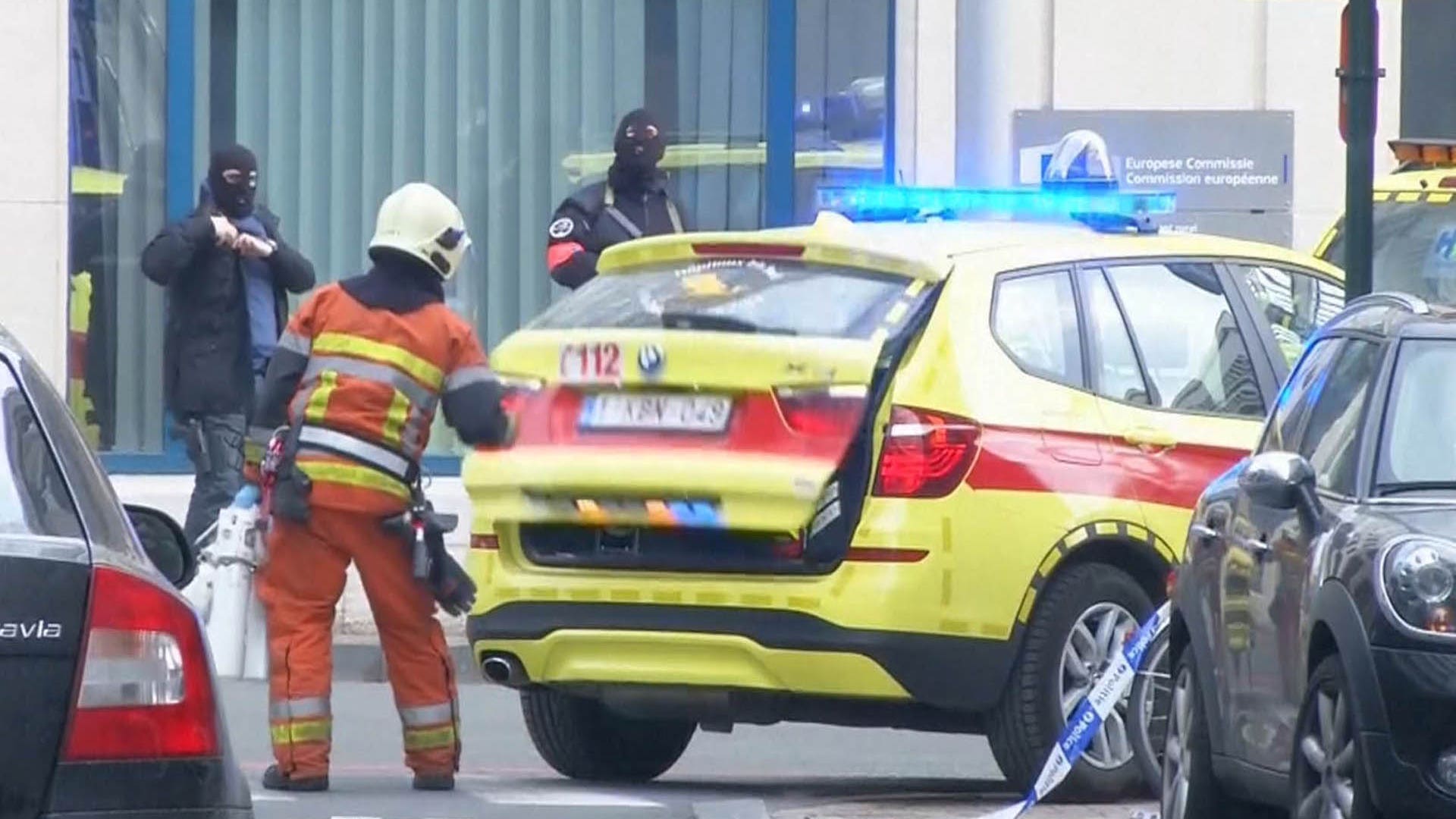 Still image taken from video on March 22, 2016, outside a metro station in Brussels, Belgium.