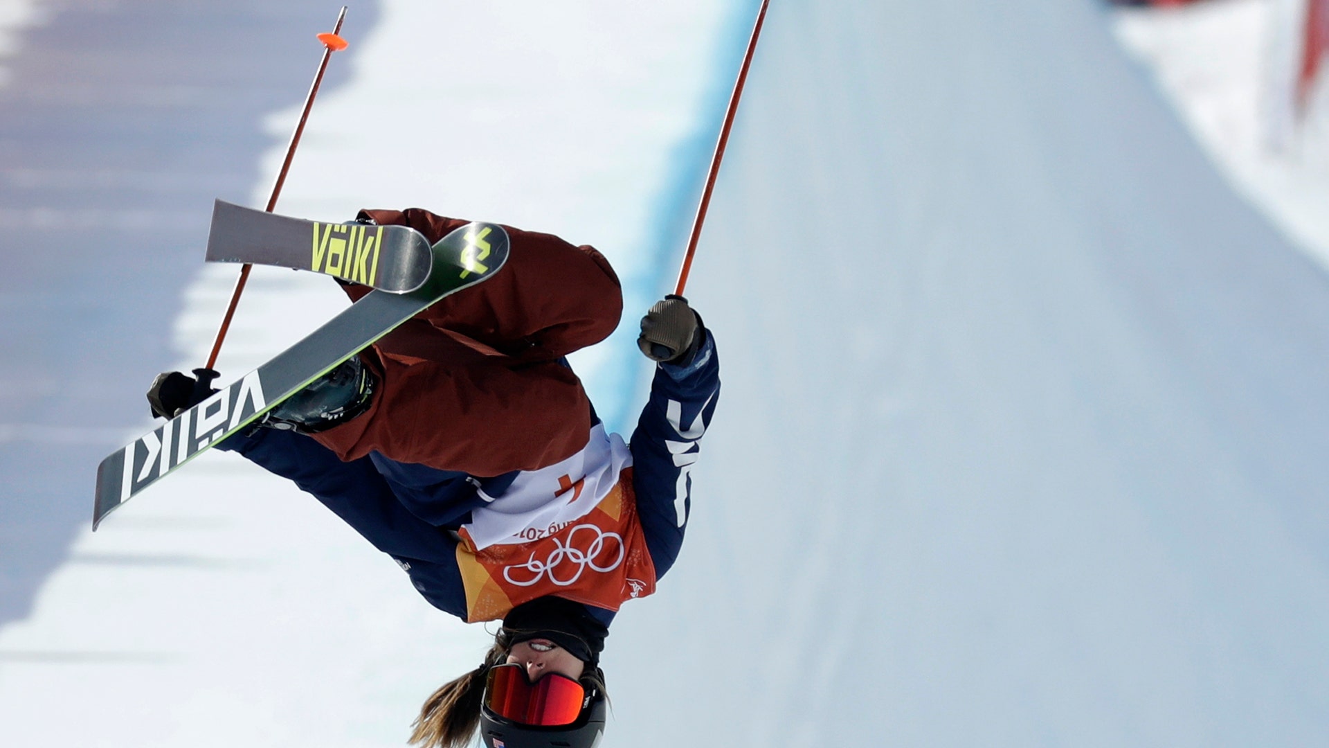 Maddie Bowman of the United States, jumps during the women's halfpipe final at the 2018 Winter Olympics in Pyeongchang