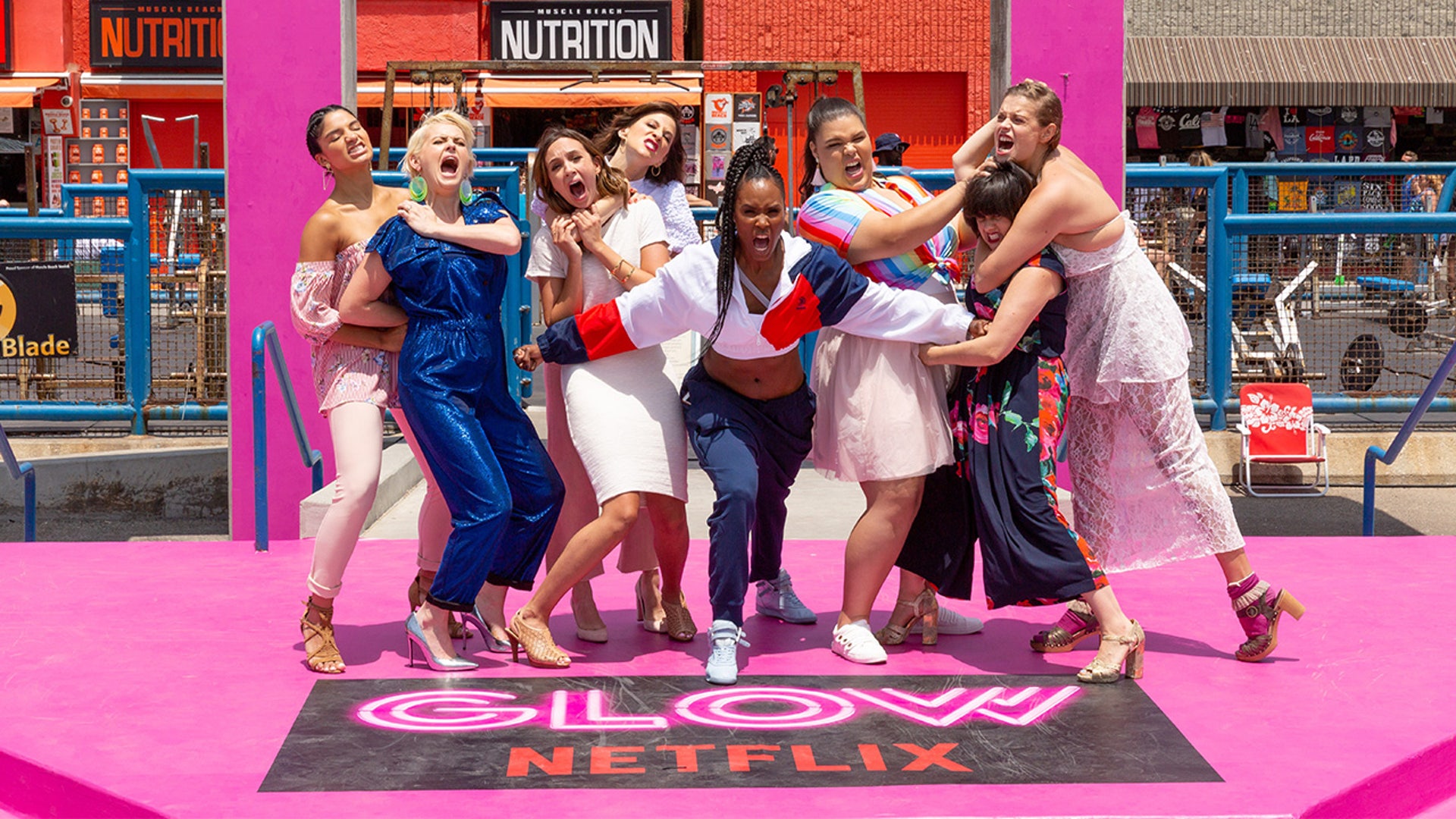 <p>The cast of Netflix's &amp;quot;GLOW&amp;quot; celebrated the season two premiere of their comedy series with an ‘80s-themed party sponsored by Lyft at Muscle Beach in Venice, Calif. on June 29, 2018.&amp;nbsp;</p>
<p>&amp;nbsp;</p>

