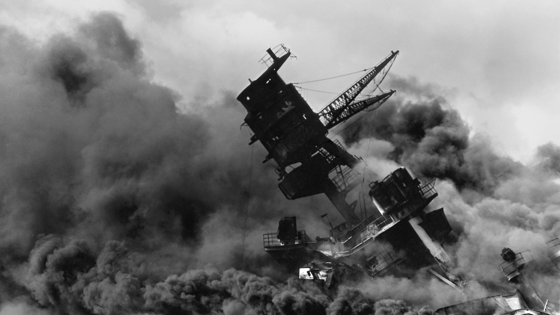 USS Arizona burns after the Japanese raid 