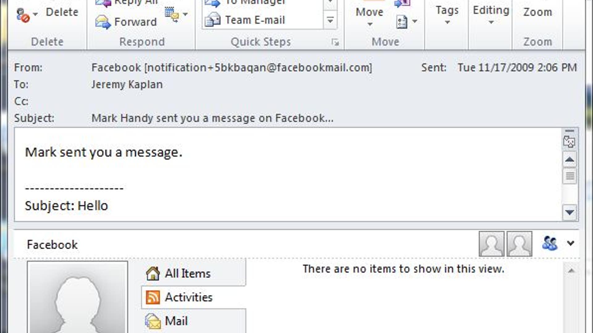 Integrating Facebook with Outlook