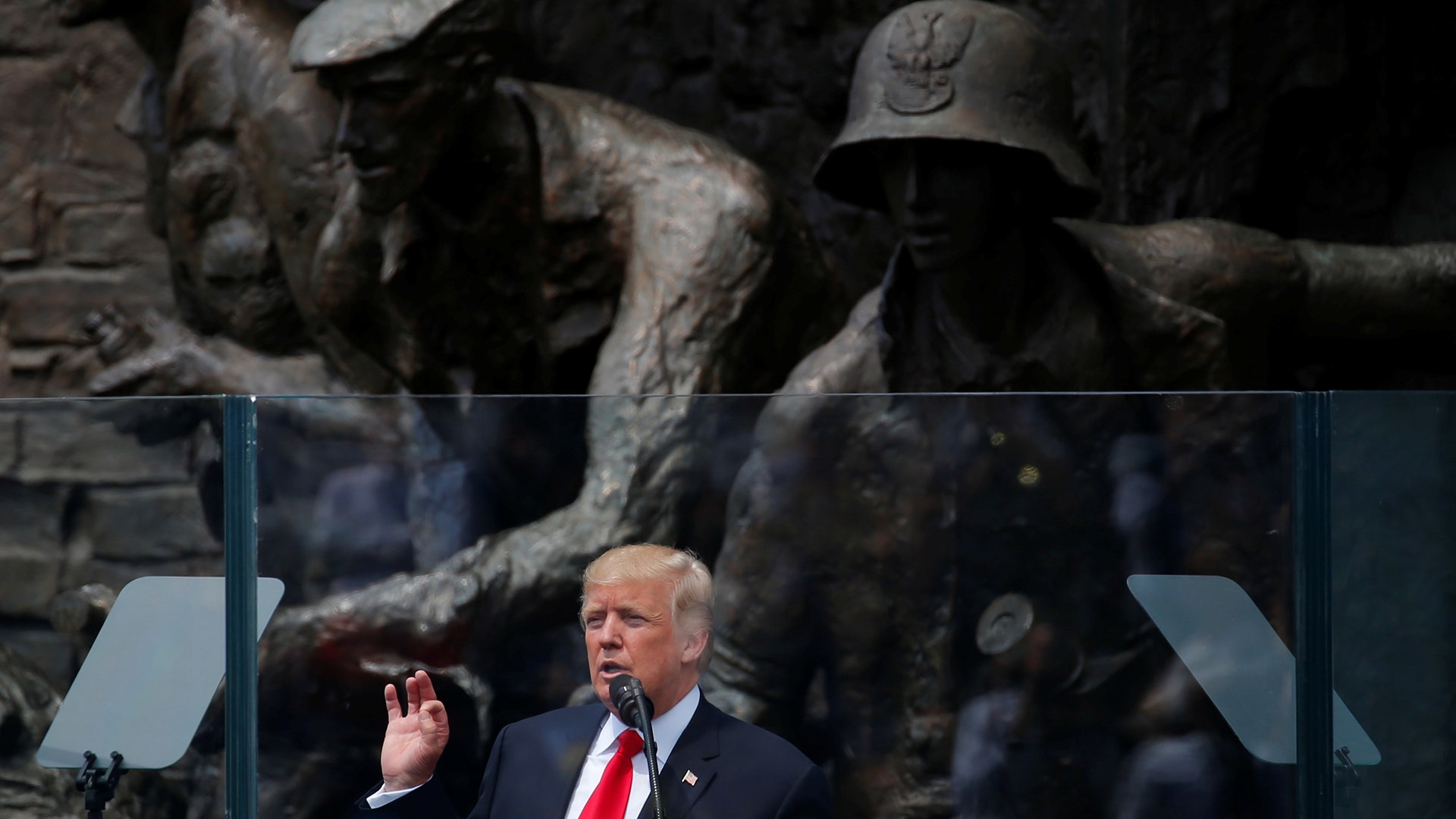 U.S. President Donald Trump during his public speech in front of the Warsaw Uprising Monument at Krasinski Square, in Warsaw