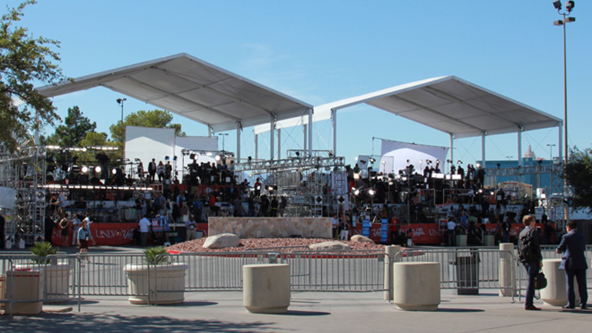 Crowd and media gather ahead of the third presidential debate