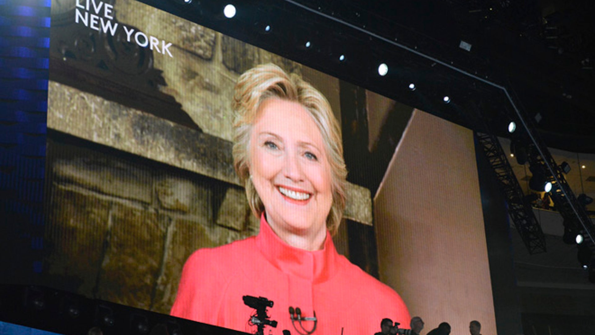 Clinton on screen at DNC