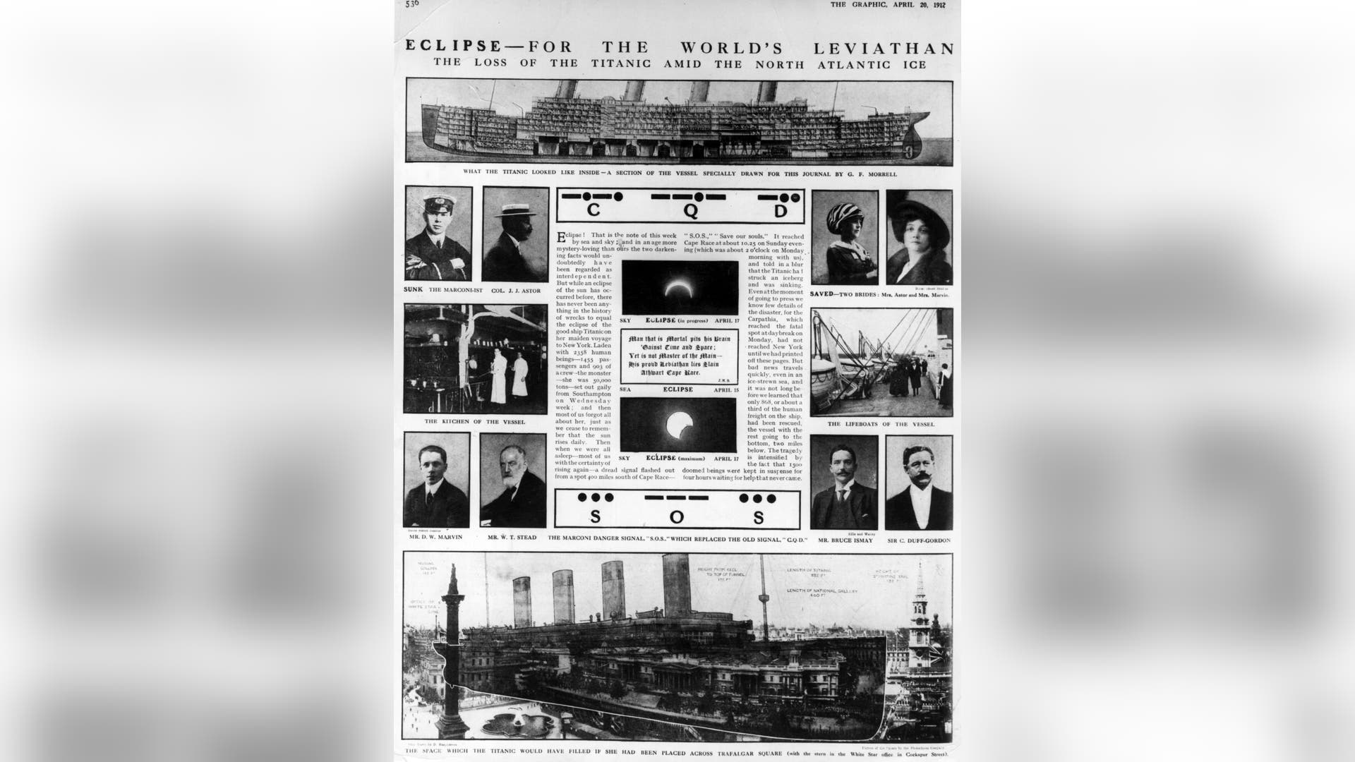 20th April 1912: Illustrations and photographs of the 'Titanic' and its passengers and crew. The Graphic - pub. 1912 (Photo by Hulton Archive/Getty Images)