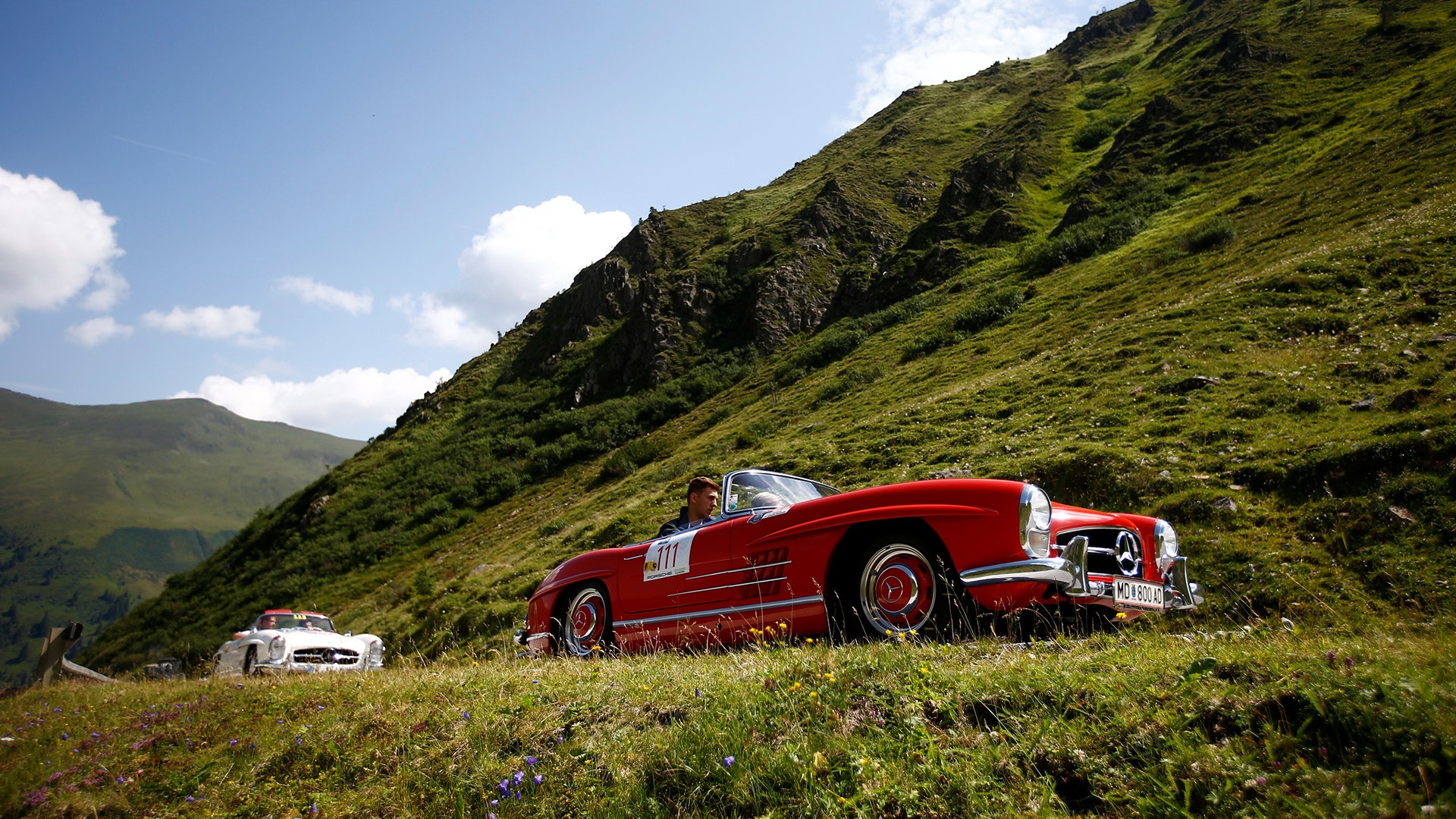 A classic Mercedes on the road to Soelkpass, Austria