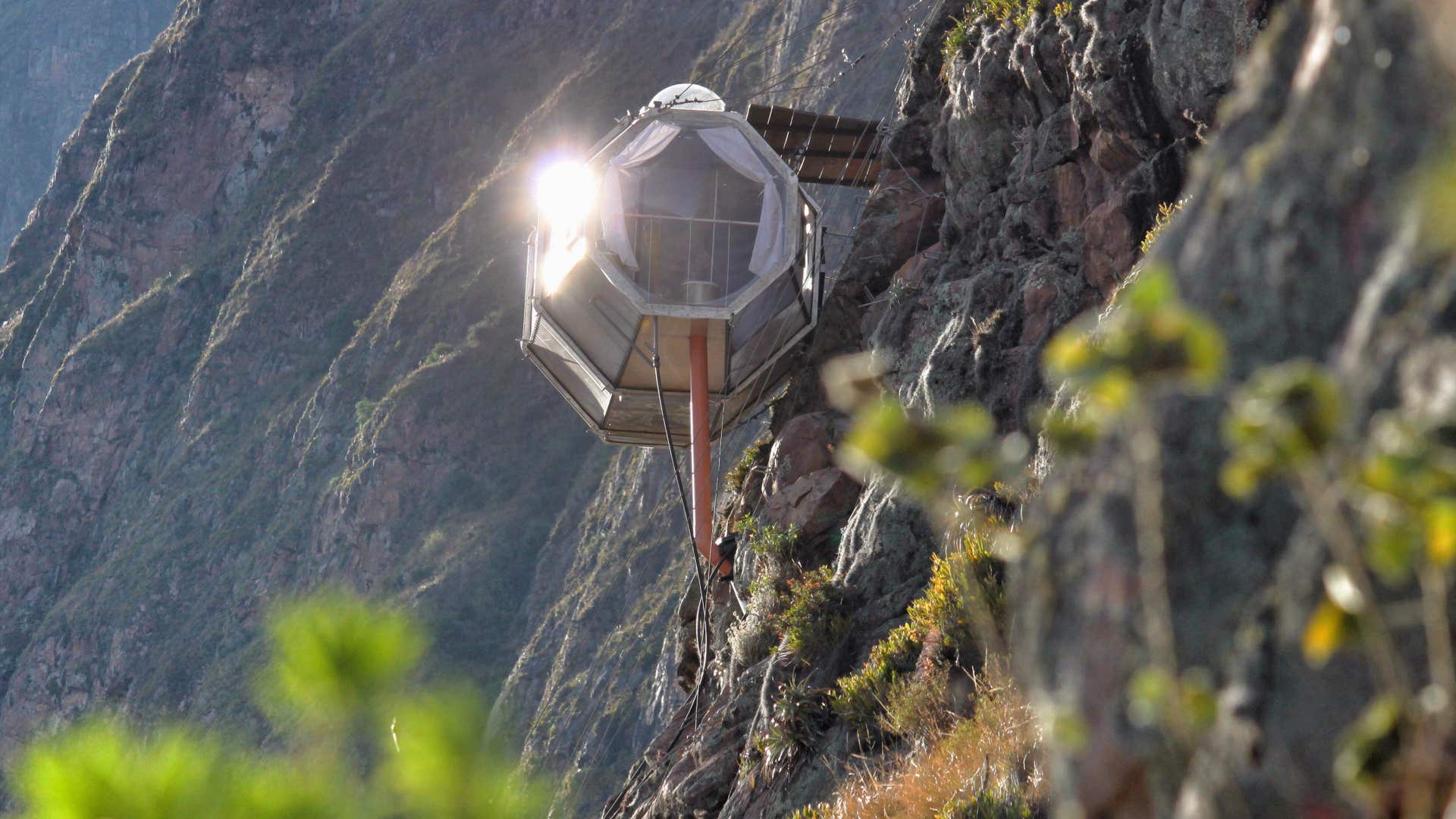 The Skylodge Capsules hang 1200 ft off the side of the mountain