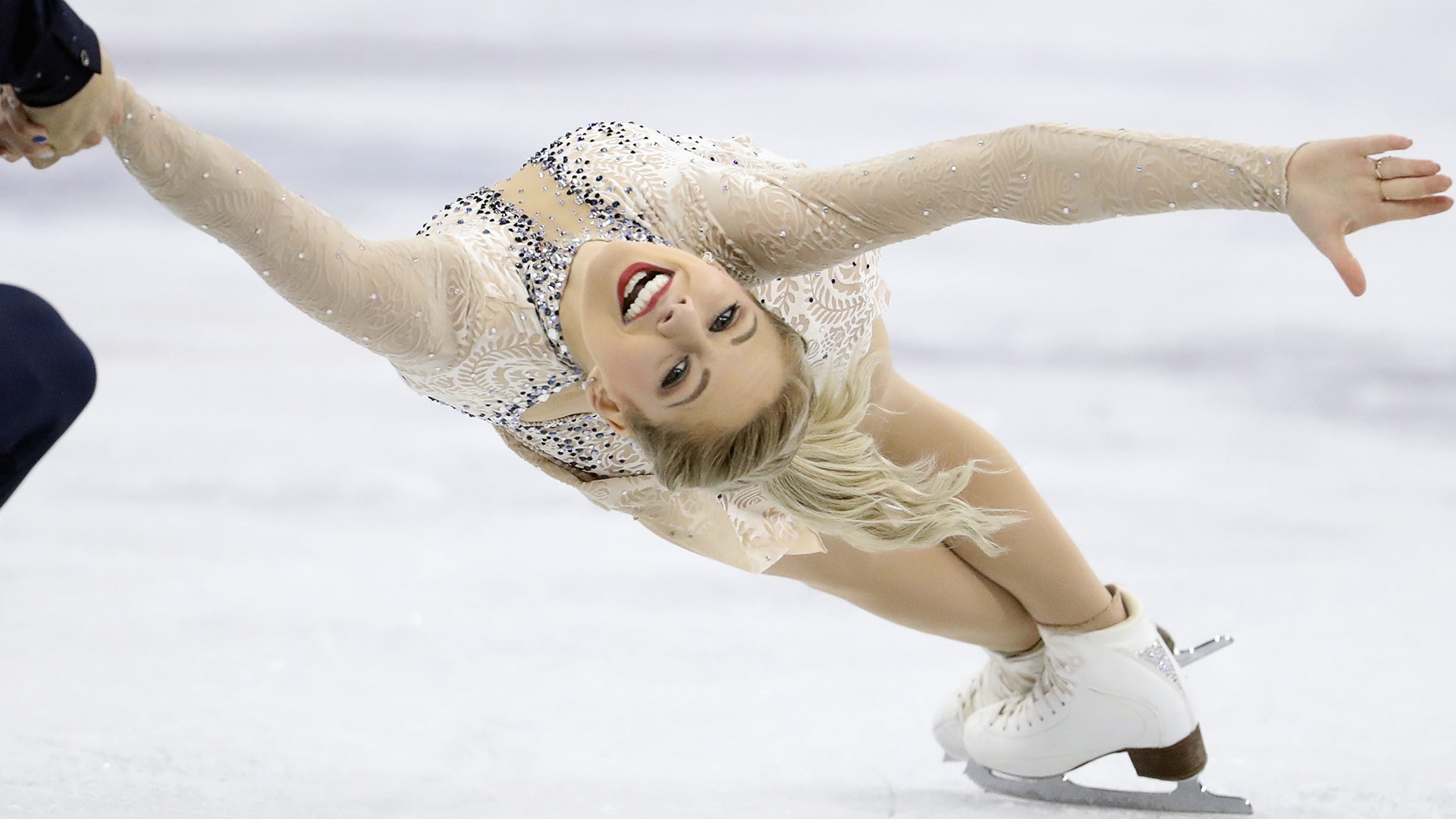 Alexa Scimeca Knierim and Chris Kneirim of the United States during the pairs figure skating short program at the 2018 Winter Olympics