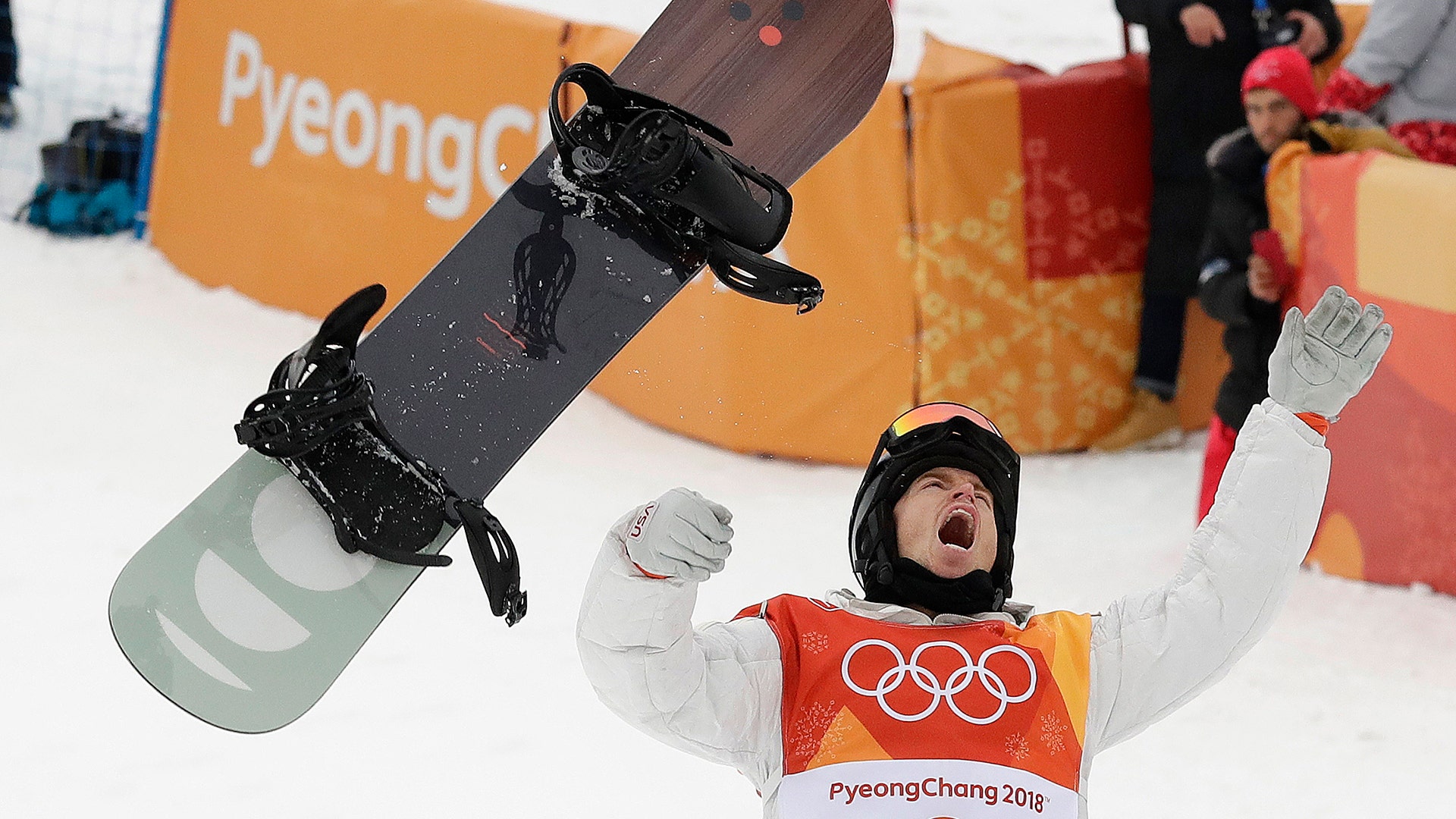 Shaun White of the United States, after winning gold in the men's halfpipe finals at the 2018 Winter Olympics, February 14, 2018