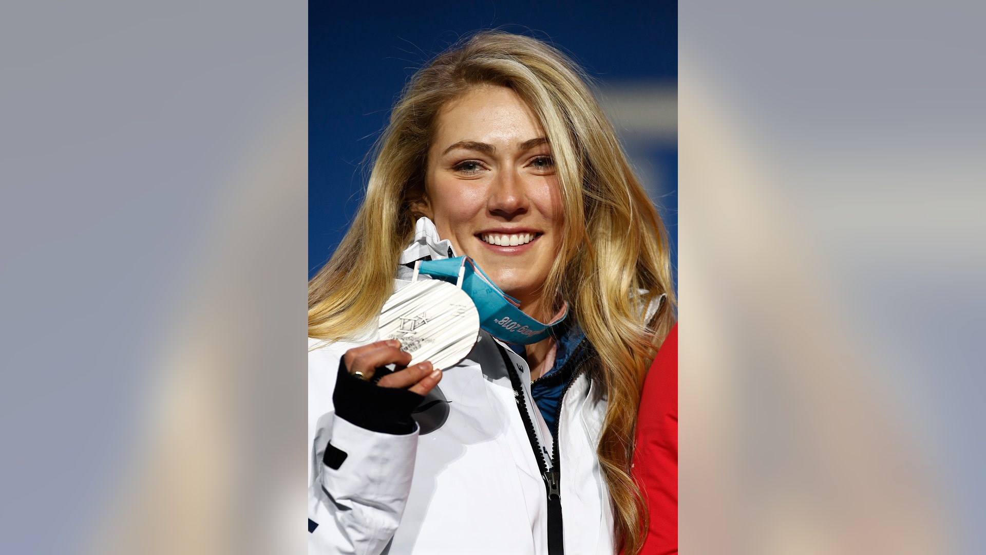 Silver medalist in the women's combined Mikaela Shiffrin of the United States, during the medals ceremony at the 2018 Winter Olympics