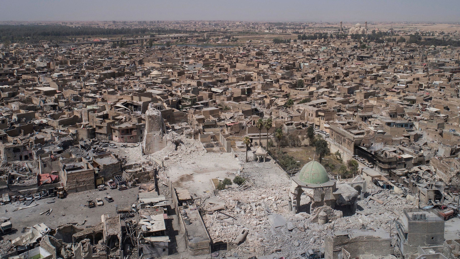 The destroyed landmark al-Nuri mosque in the Old City of Mosul, Iraq, June 28, 2017