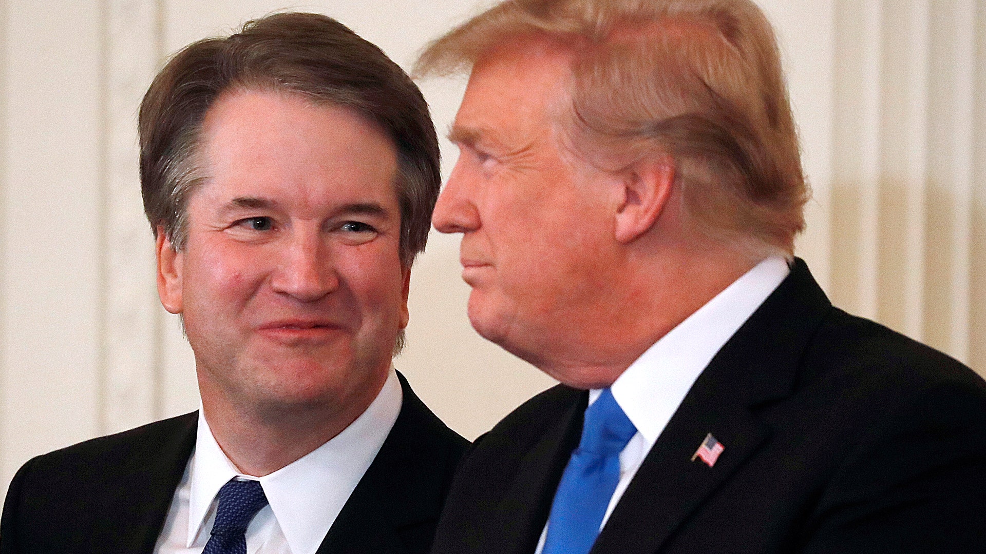 Supreme Court nominee Judge Brett Kavanaugh with President Donald Trump in the East Room of the White House, July 9, 2018