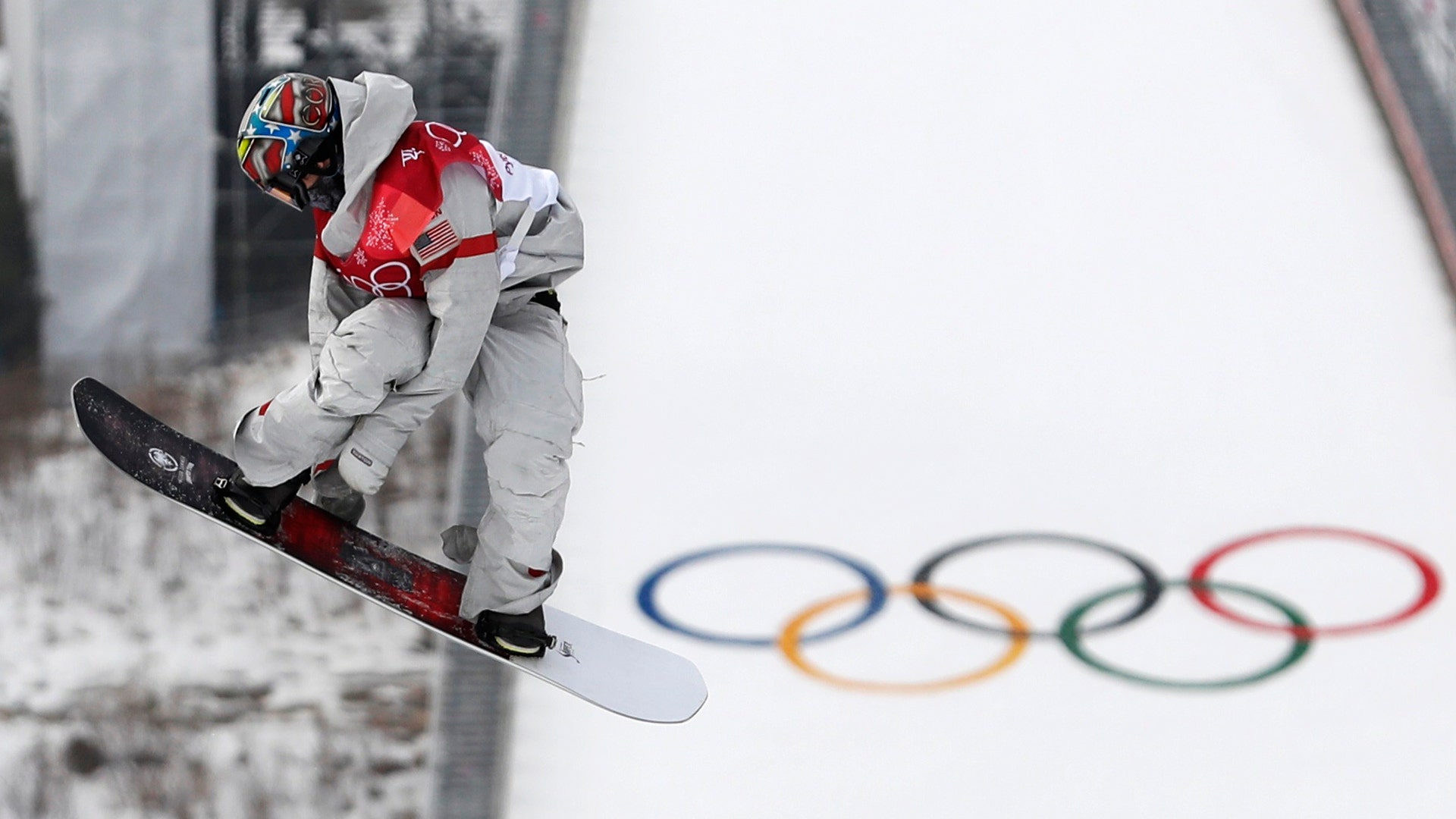 Chris Corning of the U.S. competes  the Men's Big Air Snowboarding
