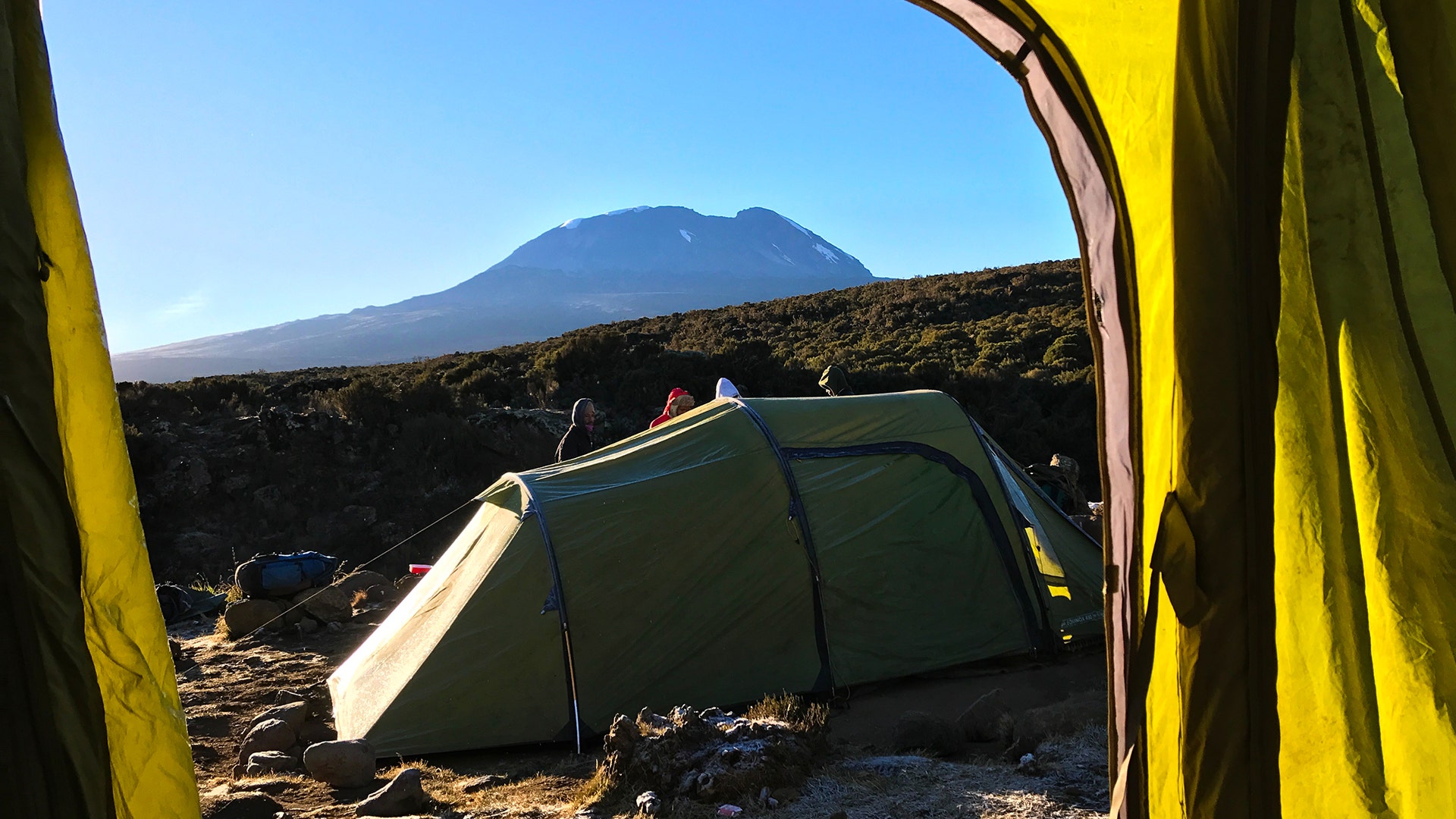 A view of Mount Kilimanjaro from base camp in Tanzania.