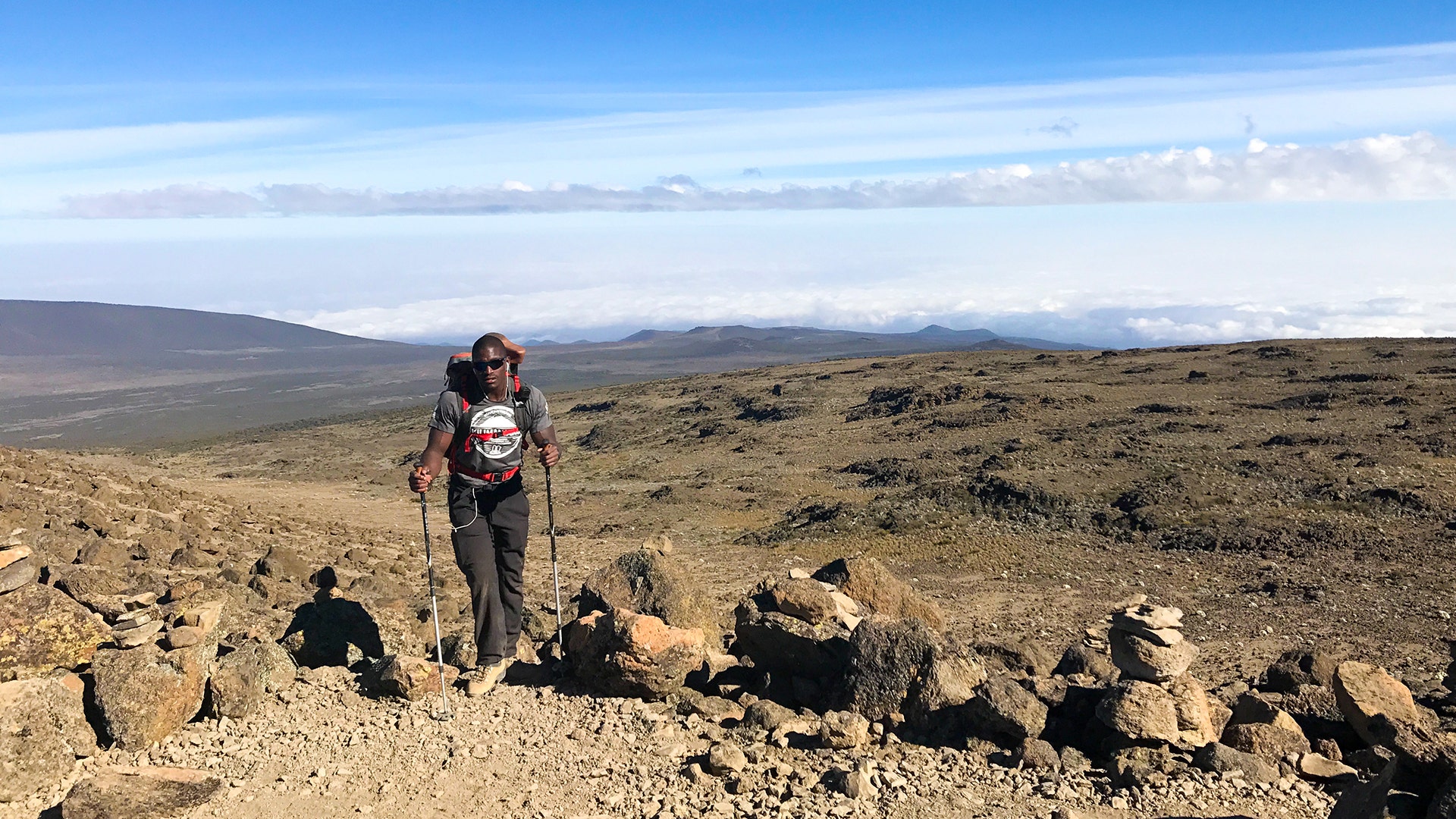 Marine veteran Cpl. Kionte Storey during his climb of Mount Kilimanjaro in Tanzania.