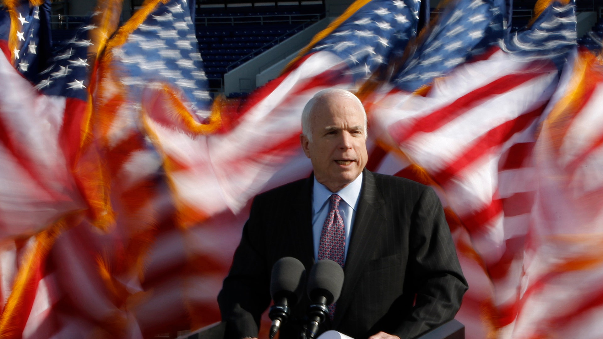 Republican presidential candidate Senator John McCain delivers remarks at the U.S. Naval Academy in Annapolis April 2 2008